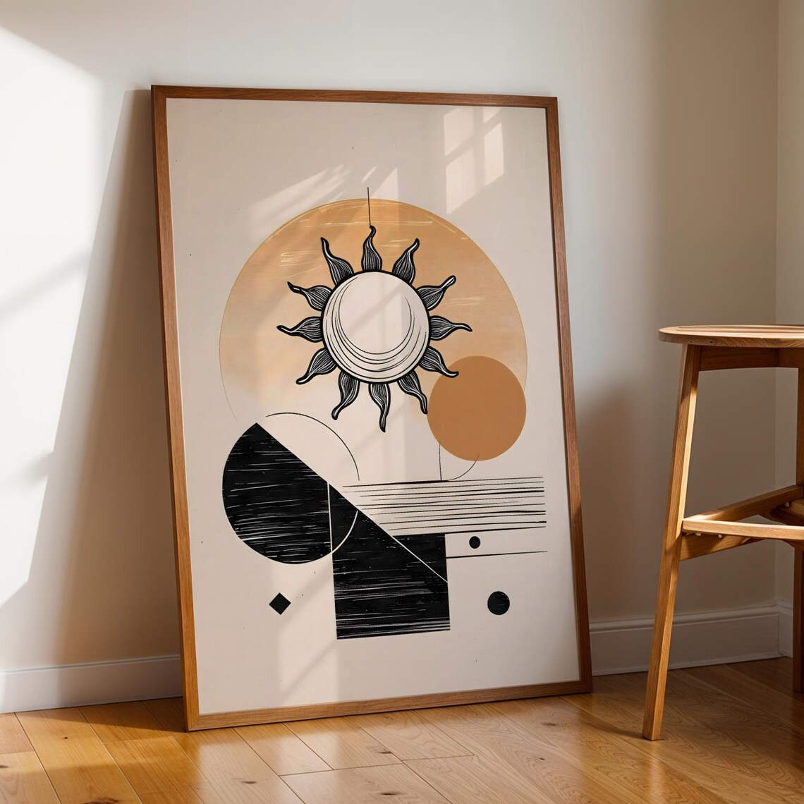 Boho Sun And Geometric Shapes Poster, Minimalist Abstract