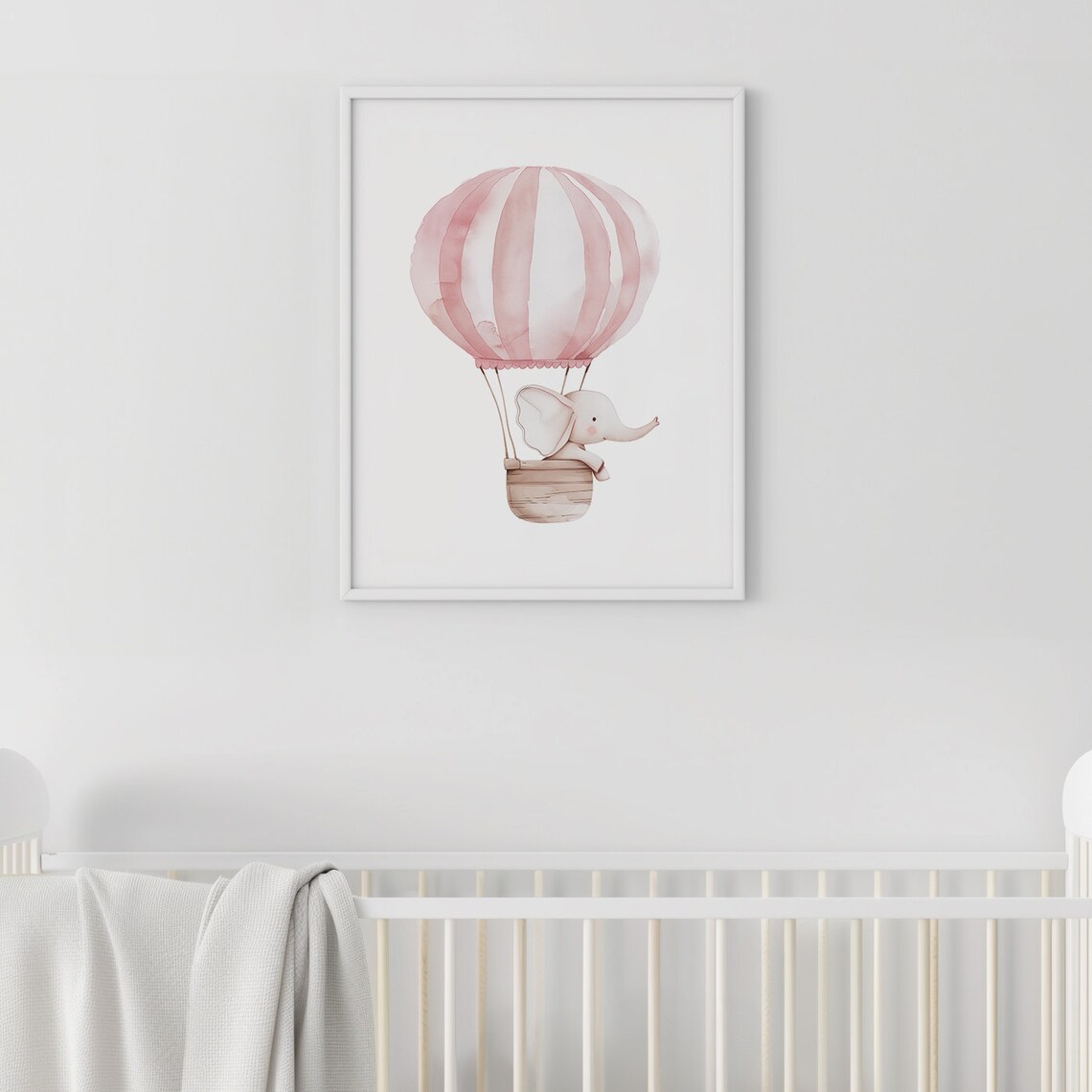 Pink Elephant Hot Air Balloon Watercolor Nursery Baby Wall Art - Image 2