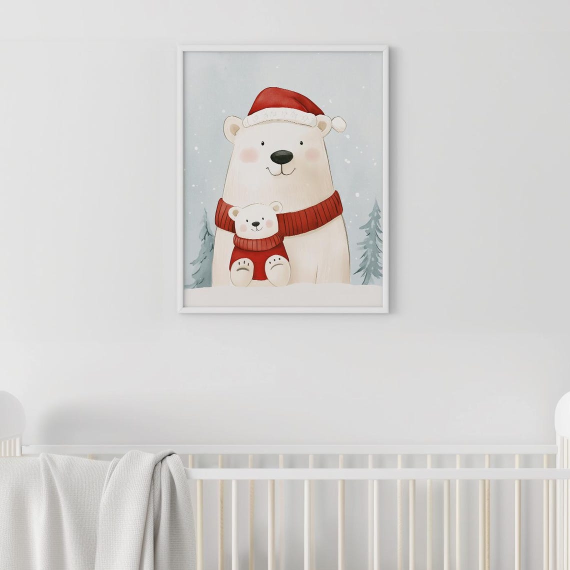 Polar Bear Santa Hat Baby Cub Red Sweater Winter Nursery Poster - Image 2