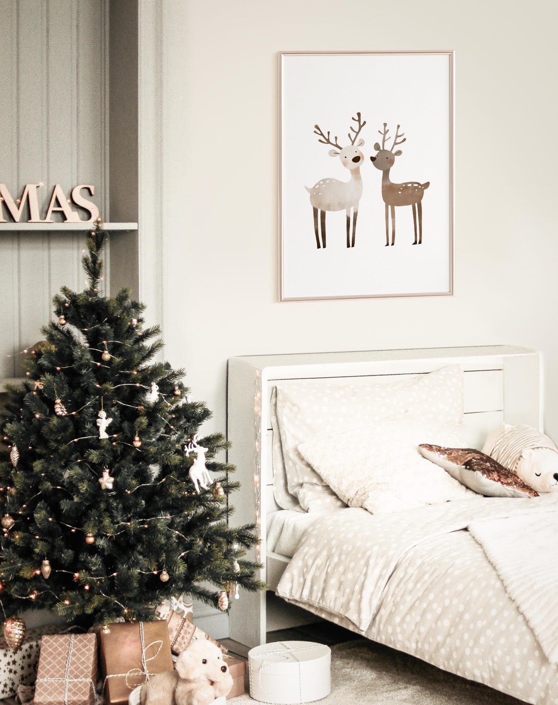 Two Cute Reindeer Friends Minimalist White Background Nursery Poster - Image 4