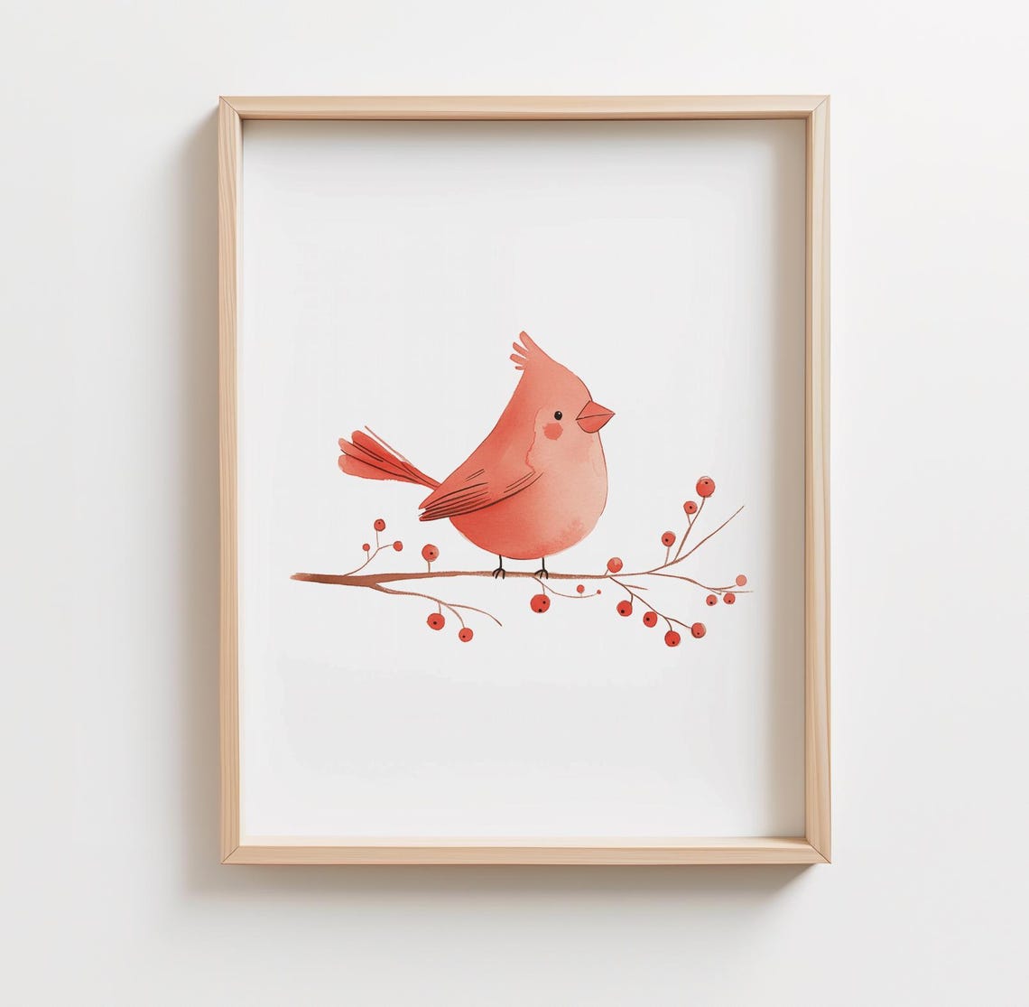 Red Cardinal Berry Branch Watercolor Winter Bird Nursery Poster