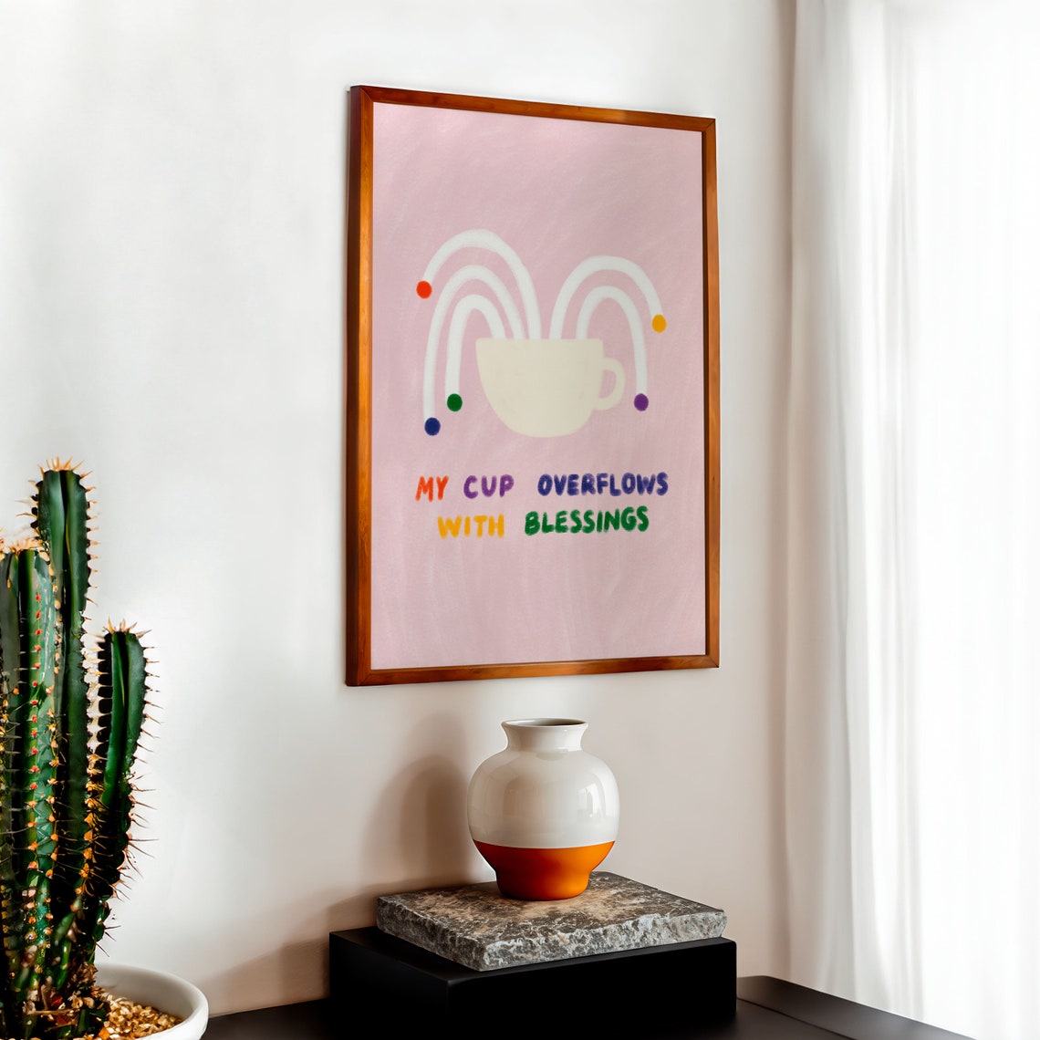 My Cup Overflows With Blessings Colorful Pastel Faith Poster - Image 2