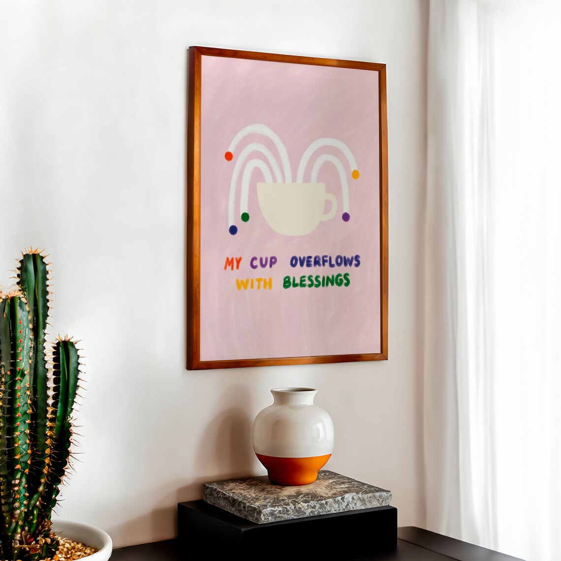 My Cup Overflows With Blessings Psalm 235 Aesthetic Christian Wall Art Modern Bible Verse Art Pastel Biblical Scripture Art Retro Christian - Image 2