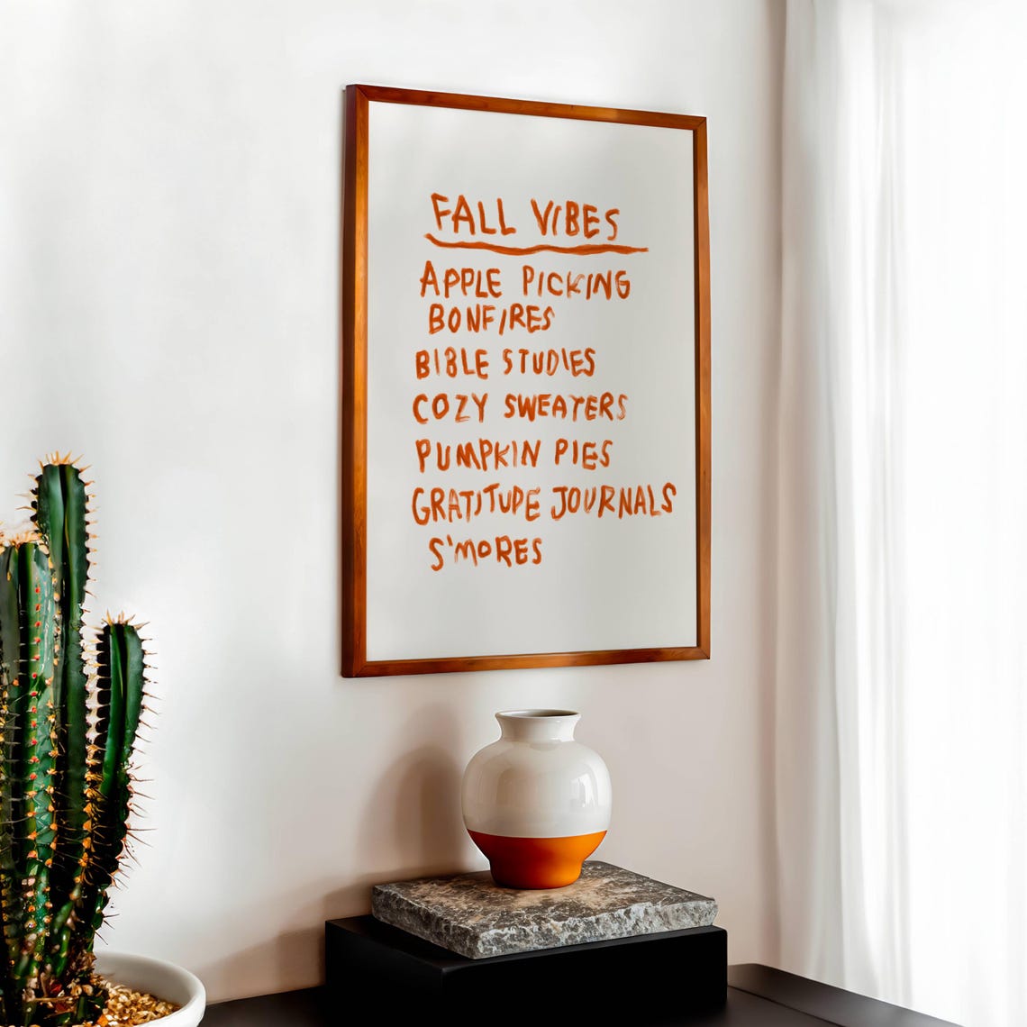 Fall Vibes Hand Lettered Autumn Bucket List Rustic Home Poster - Image 3