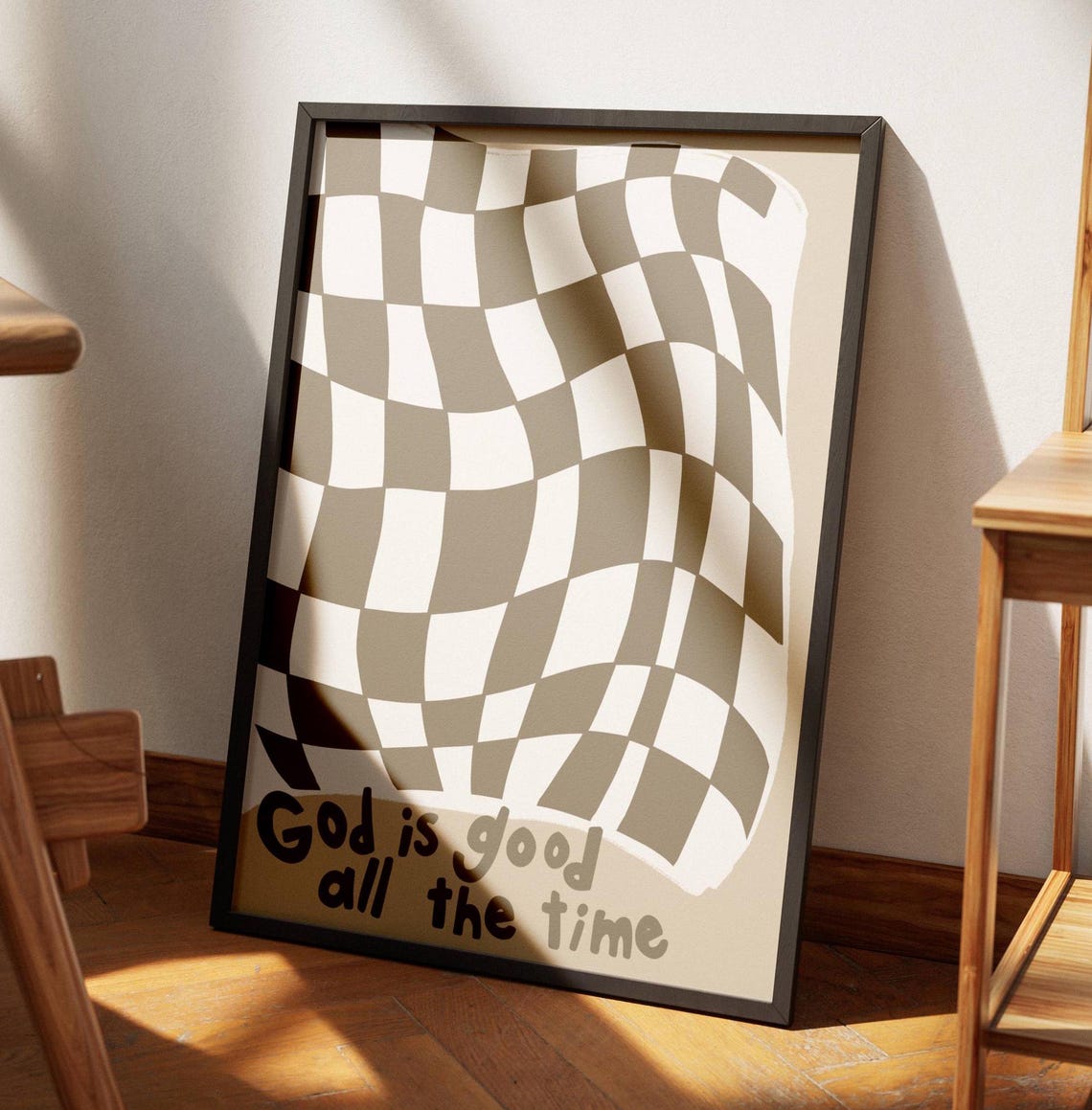 God Is Good All the Time Wavy Checkerboard Neutral Faith Poster - Image 3