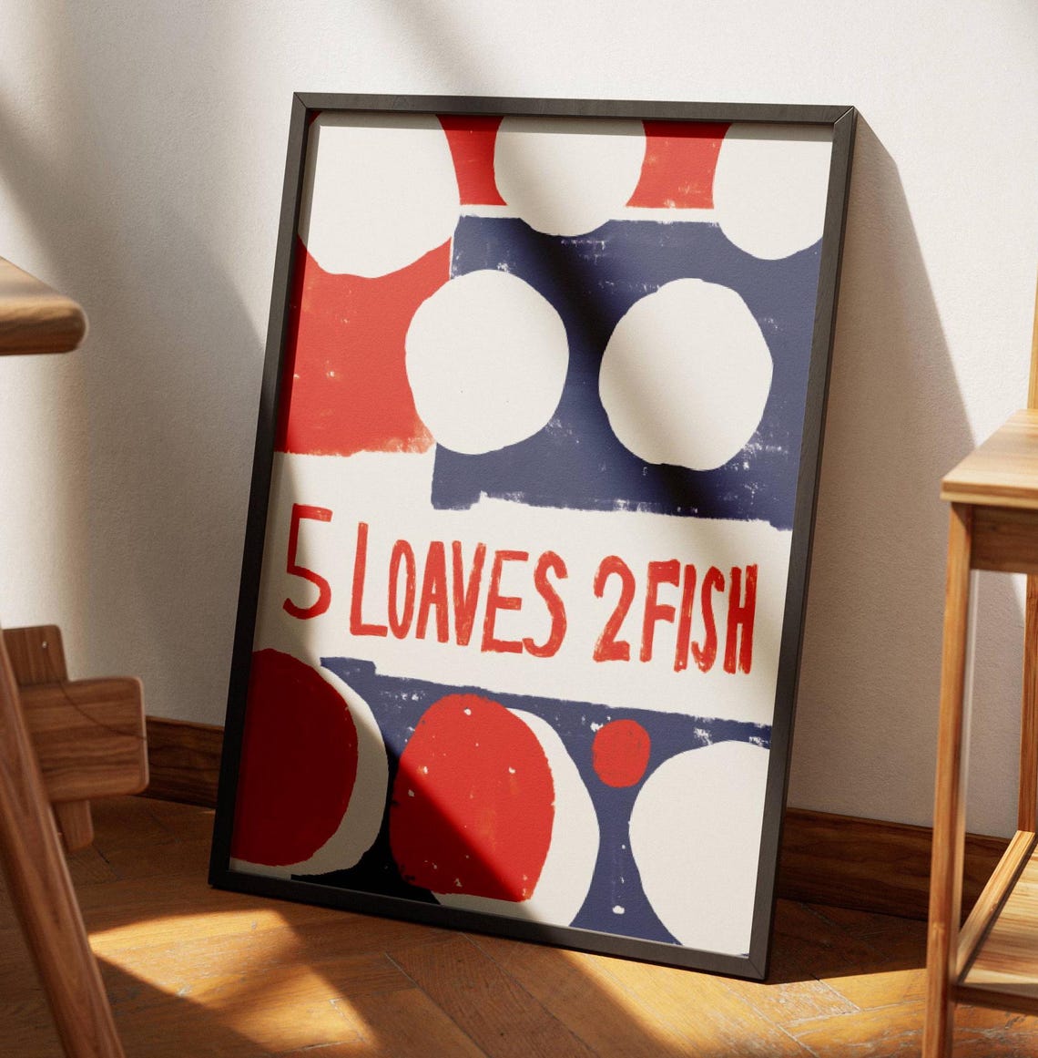 5 Loaves 2 Fish Red Blue White Maximalist Bible Story Poster