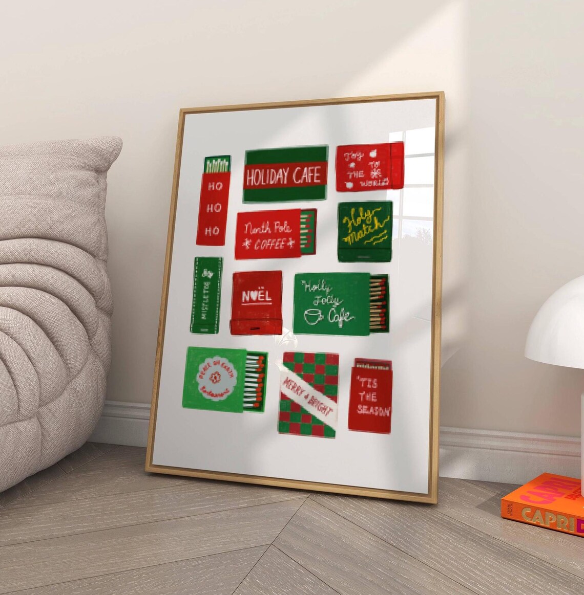 Christmas Matchbox Collection Nine Vintage Boxes Red Green Holiday Poster - Image 3