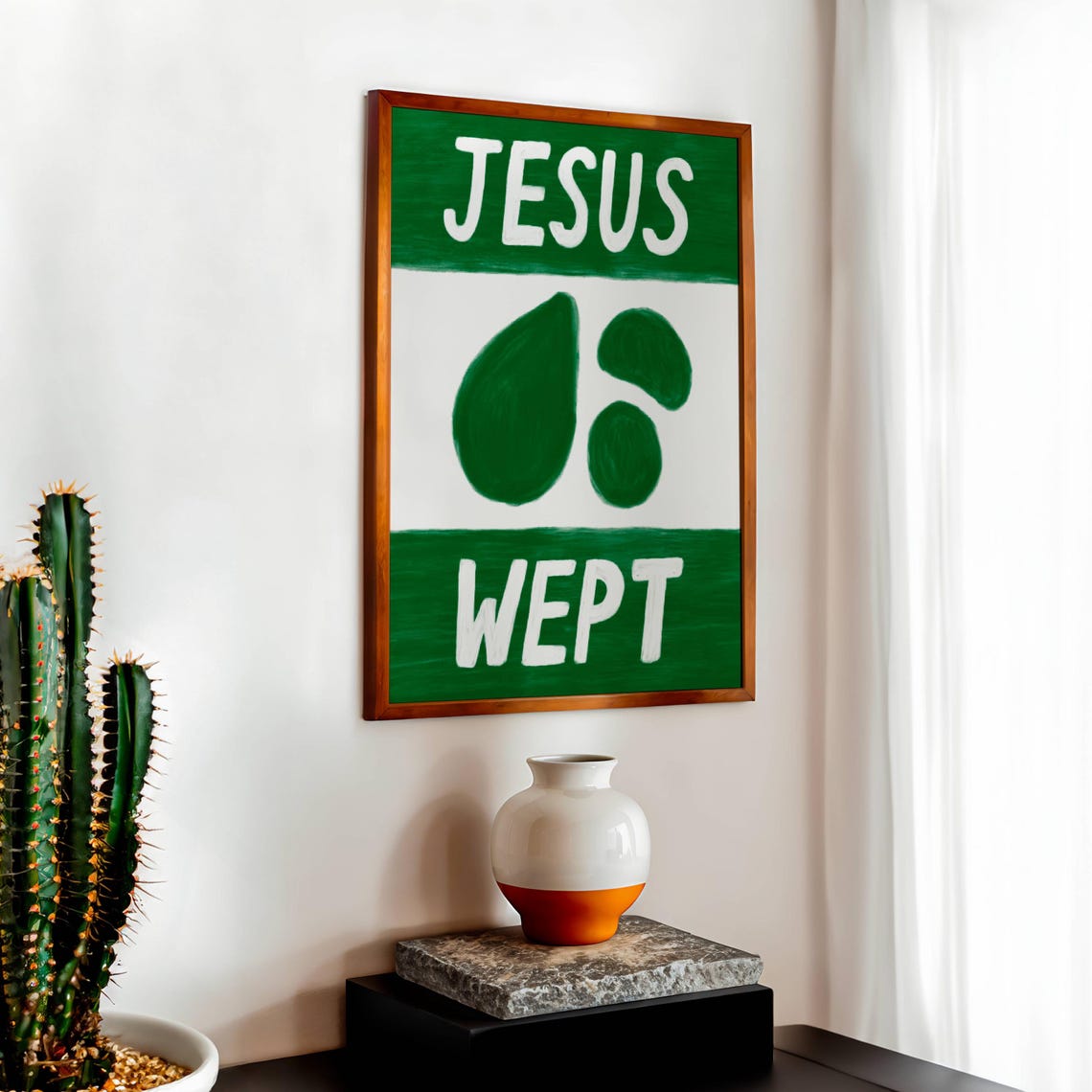 Jesus Wept Bold Green Typography Faith Statement Wall Poster - Image 2