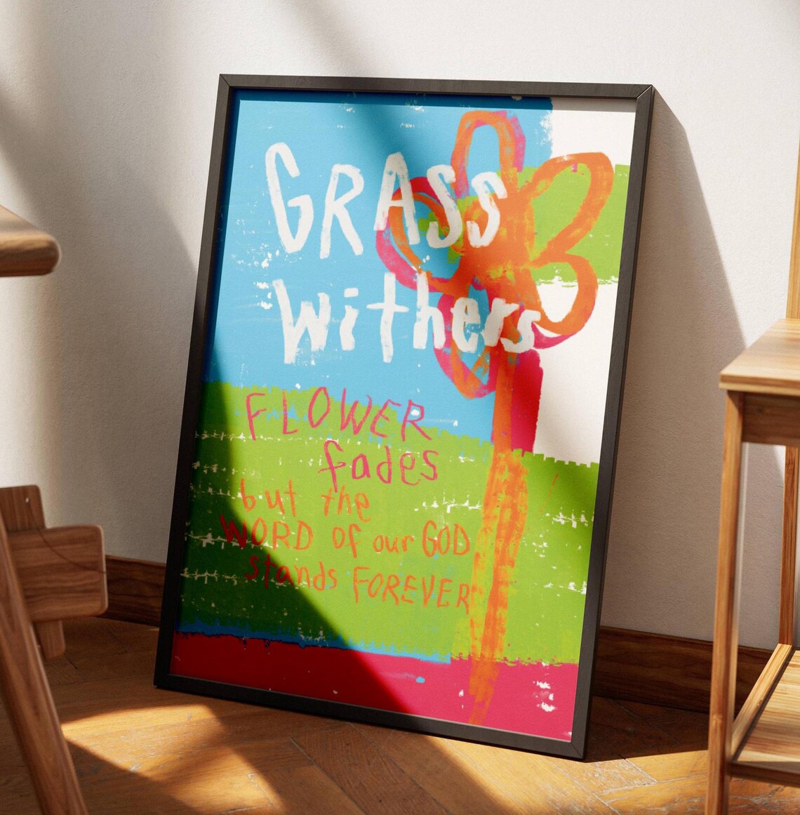 Grass Withers Flower Fades Colorful Isaiah 40:8 Bible Poster - Image 2