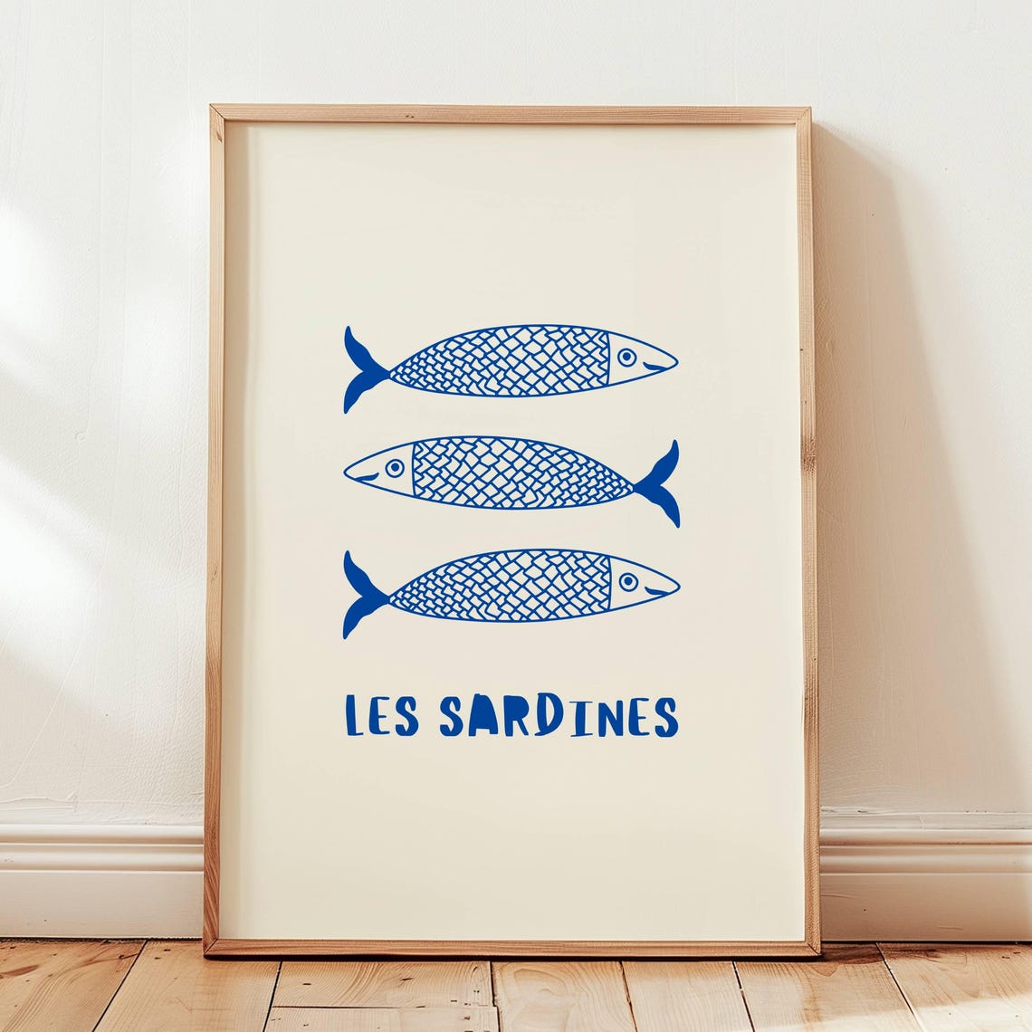 Les Sardines Blue Fish Trio Minimalist Retro Seafood Wall Poster