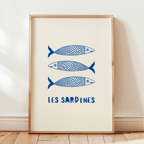 Sardines Print Sardine Tin Retro Wall Art Vintage Fish Fisherman Beachy Canned