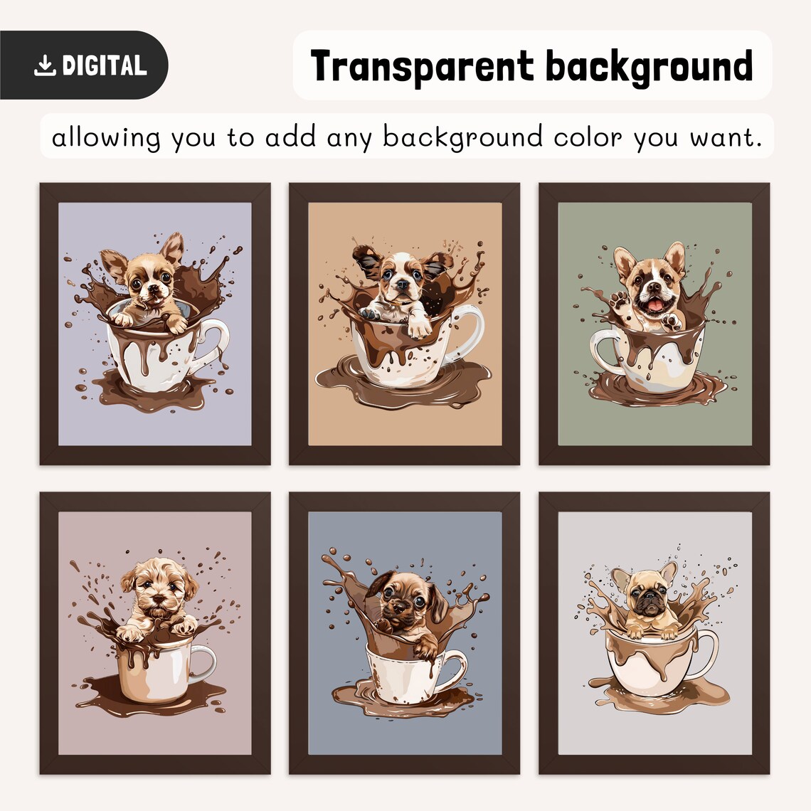 Cute Coffee Art Set Dog Wall Art Modern Coffee Poster Aesthetic Kitchen Decor Coffee Lover Gift Trendy Kitchen Prints Coffee Splash Wallart - Image 2