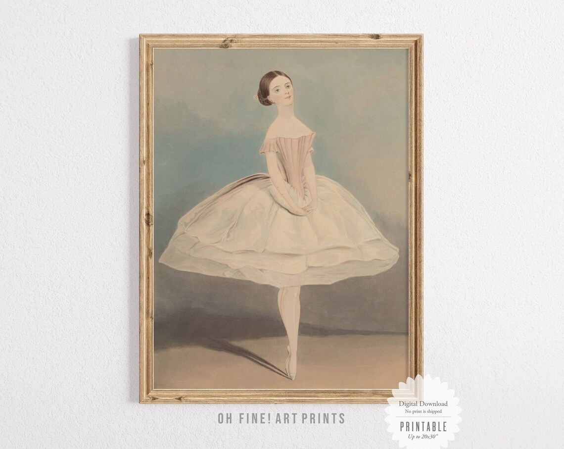 Vintage Ballerina Oil Painting Coquette Ballet Dancer Girls Room Wall Art Print