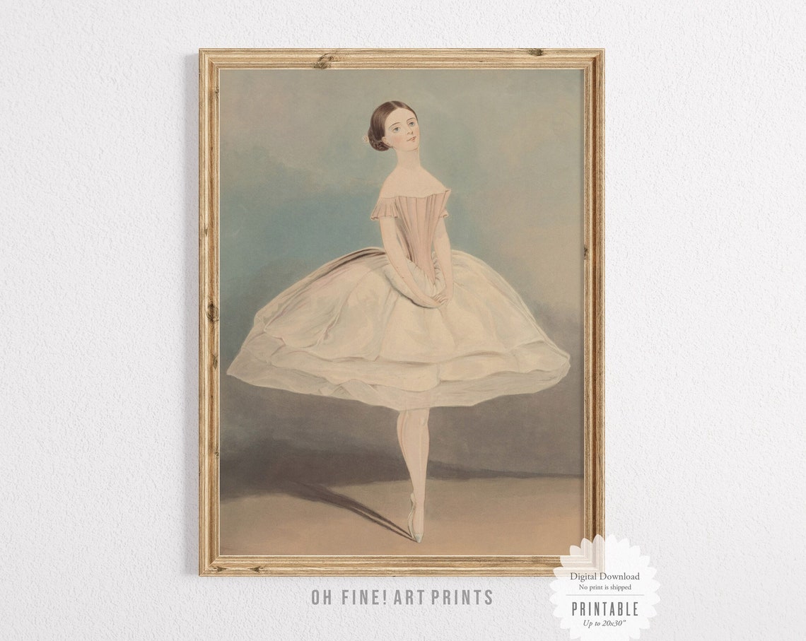 Vintage Ballerina Painting Girls Room Coquette Decor Balletcore Wall Art