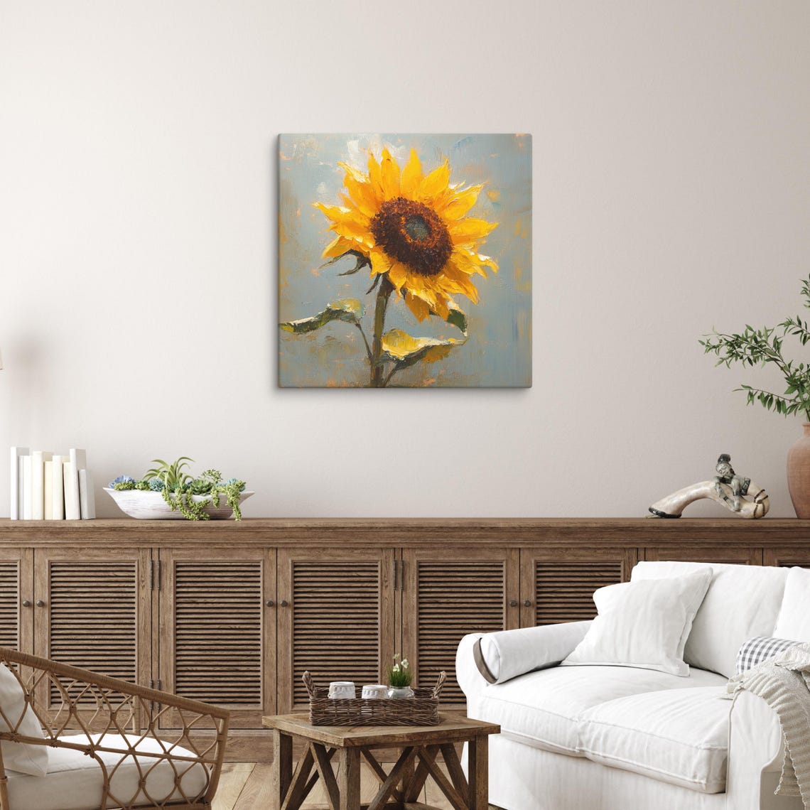 Golden Yellow Sunflower Impasto Textured Floral Painting Poster - Image 4