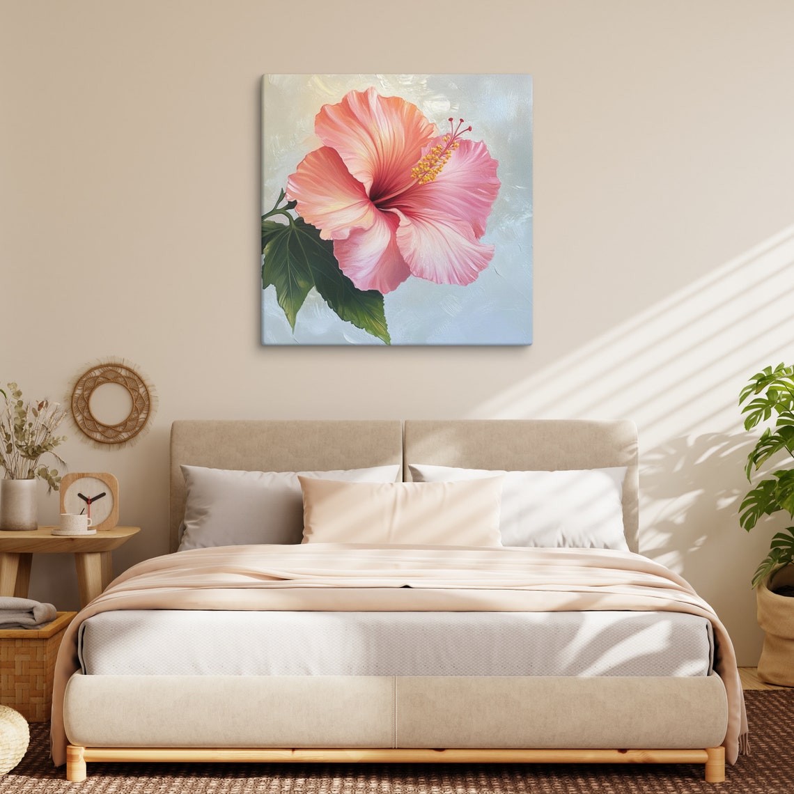 Pink Hibiscus Flower Close Up Tropical Blossom Painting Poster - Image 2