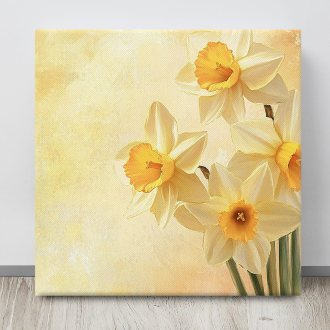 White Daffodil Flowers Golden Yellow Centers Painting Print Poster - Image 4