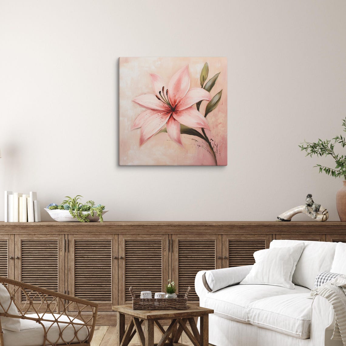 Pink Lily Blush Petals Dark Speckled Throat Floral Painting Print - Image 5