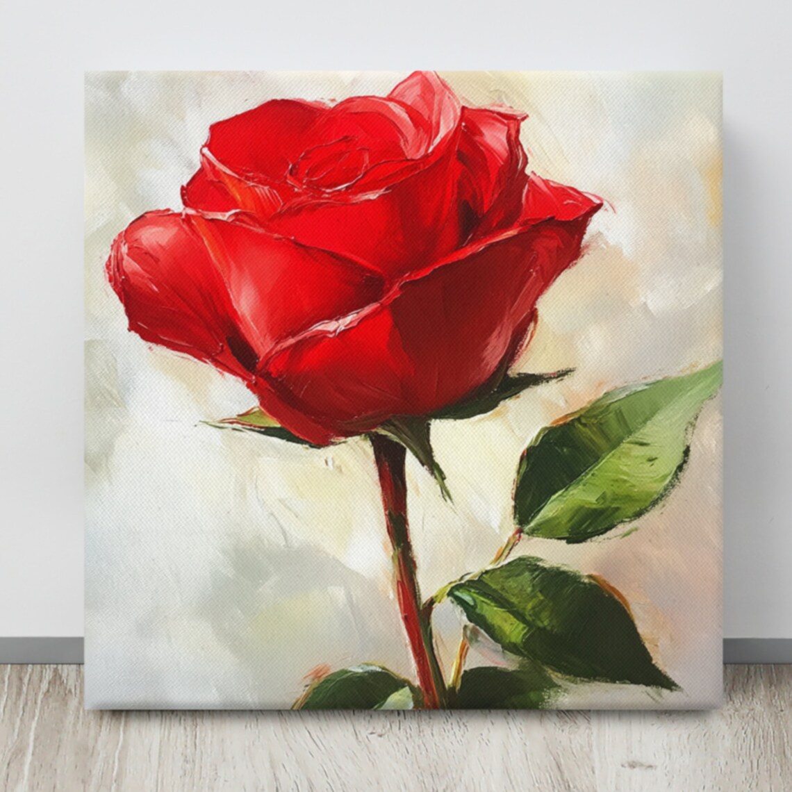 Red Rose Bloom Bold Oil Style Cream Background Painting Art Poster - Image 3