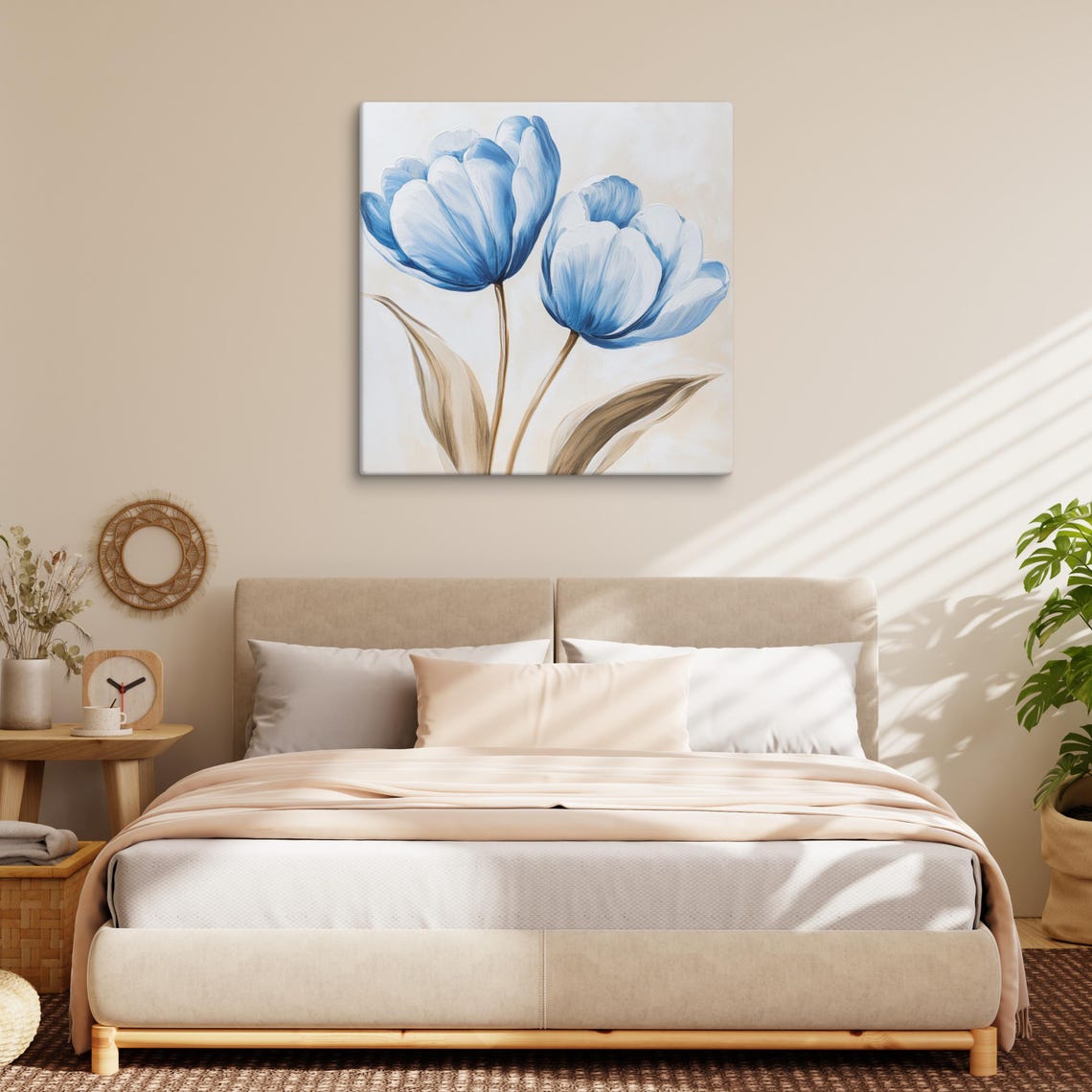 Blue Tulips Trio Minimal Painterly Floral Canvas Art Wall Poster - Image 3