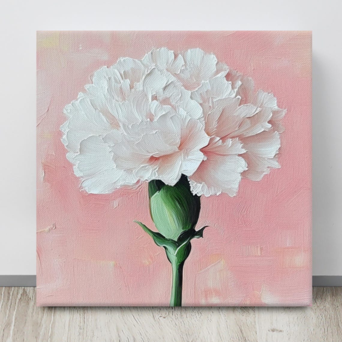 Blush Pink Carnation Single Bloom Impasto Oil Painting Poster - Image 4