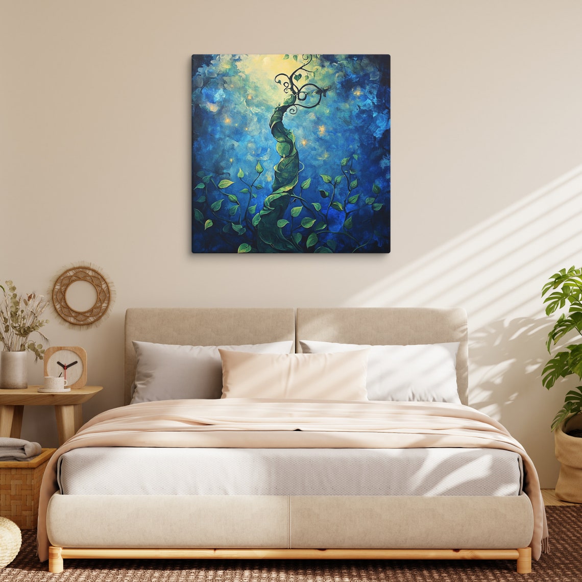 Magical Twisting Beanstalk Vine Starry Blue Night Sky Canvas Art Print - Image 3