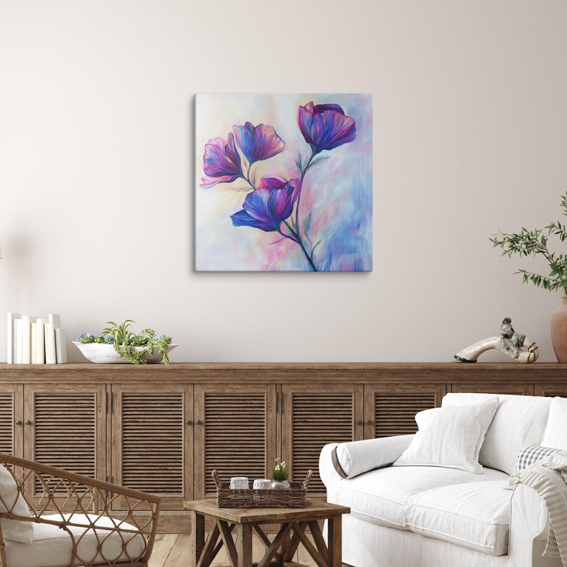 Purple Poppy Blooms Dreamy Soft Pastel Floral Painting Print - Image 3