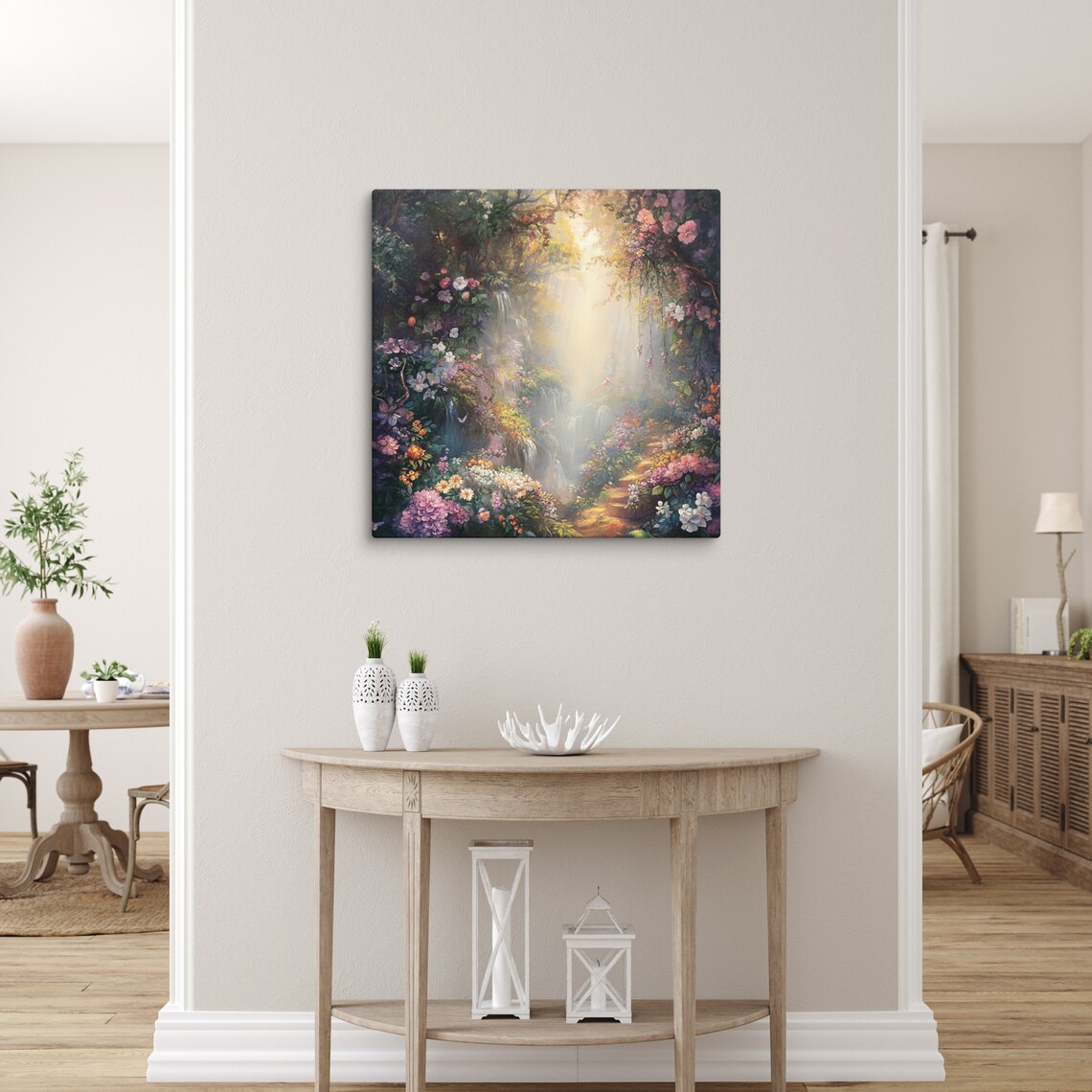 Enchanted Fairy Garden Glowing Path Butterflies Flowers Canvas Art Print - Image 4