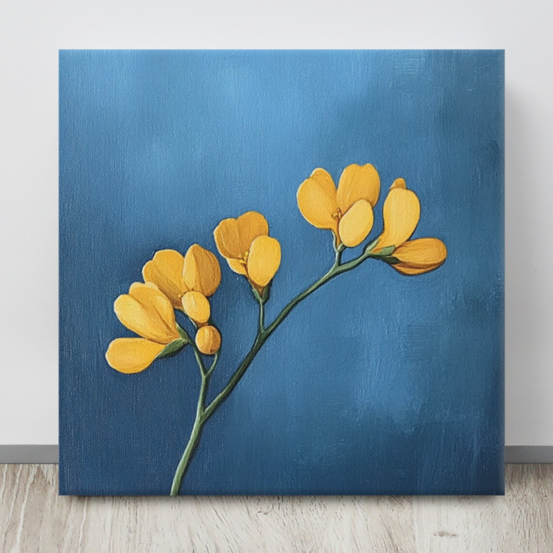 Yellow Birds Foot Trefoil Deep Blue Minimal Floral Art Poster - Image 4