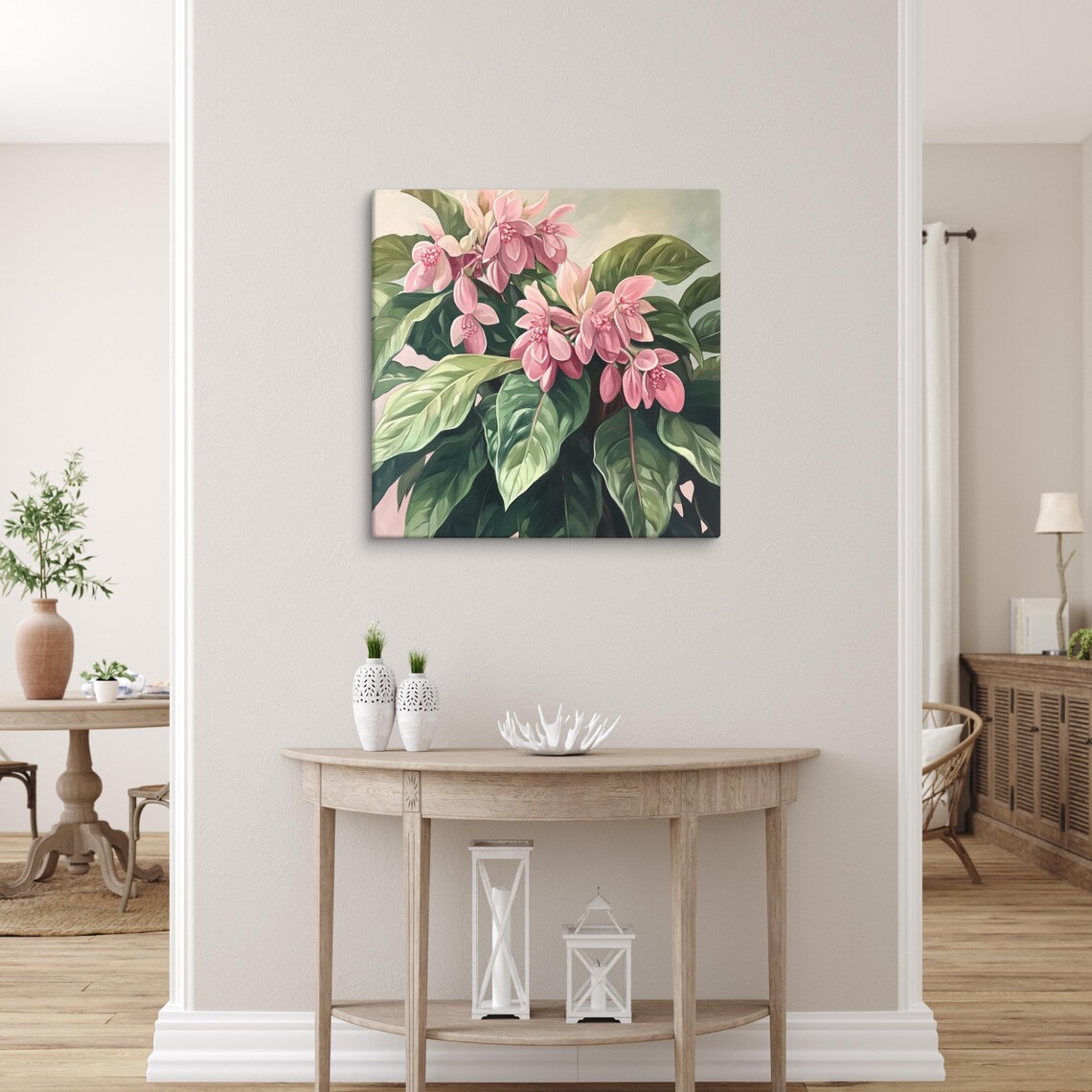 Pink Medinilla Tropical Flowers Dark Leaves Botanical Art Poster - Image 2