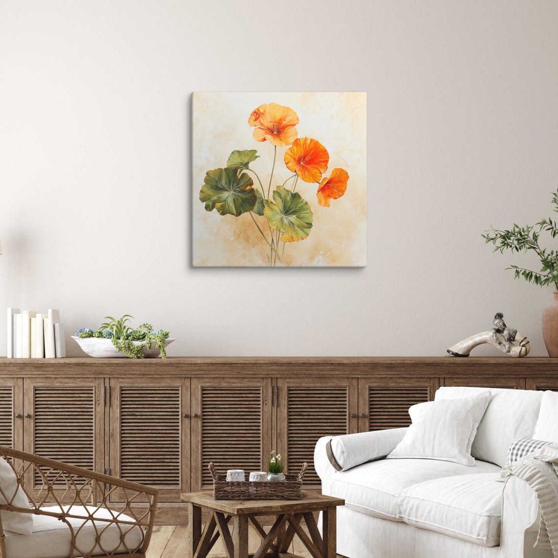 Orange Nasturtium Blooms Round Leaves Botanical Floral Art Poster - Image 5