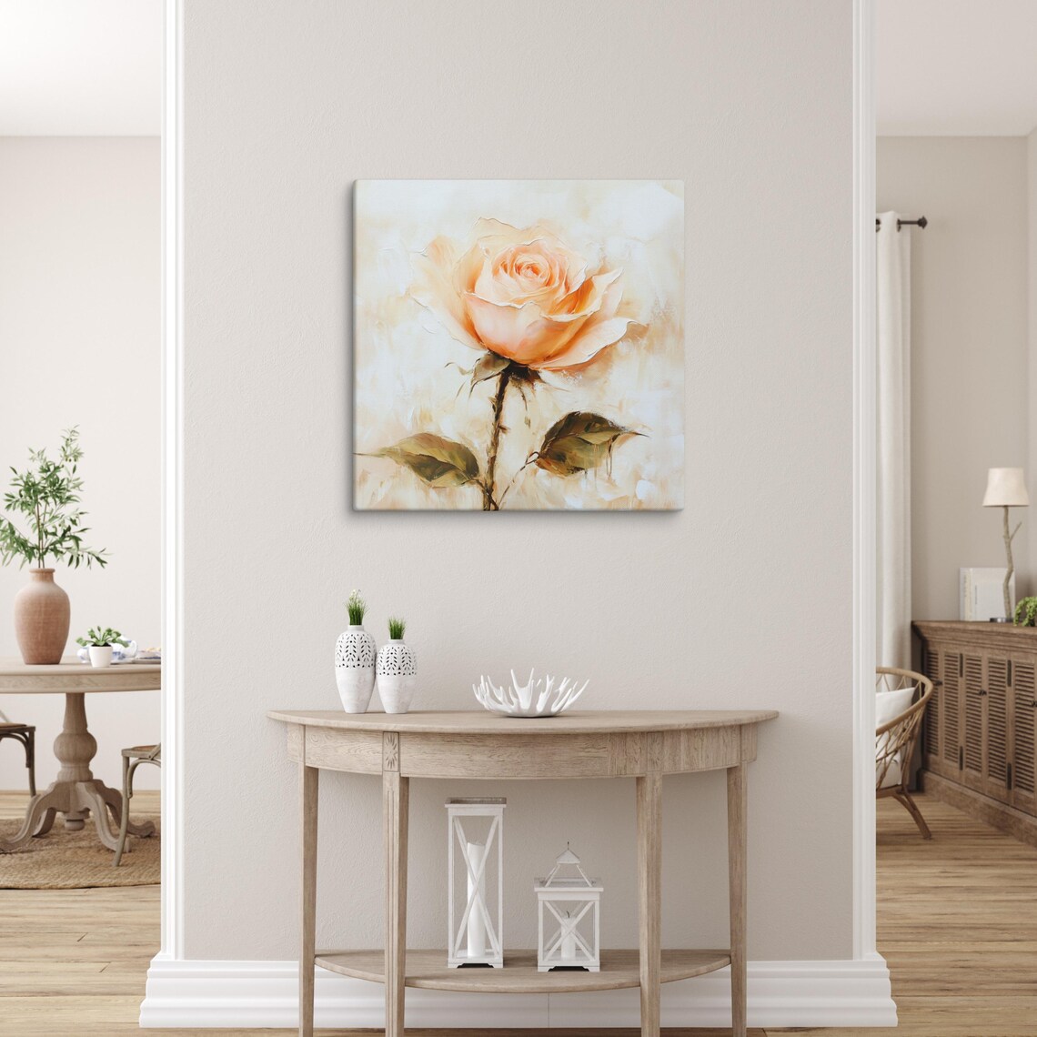 Peach Rose Print Painting Print Flower Art Rose Painting Print Living Room Art Large Wall Art Pink Beige Wall Art - Image 3