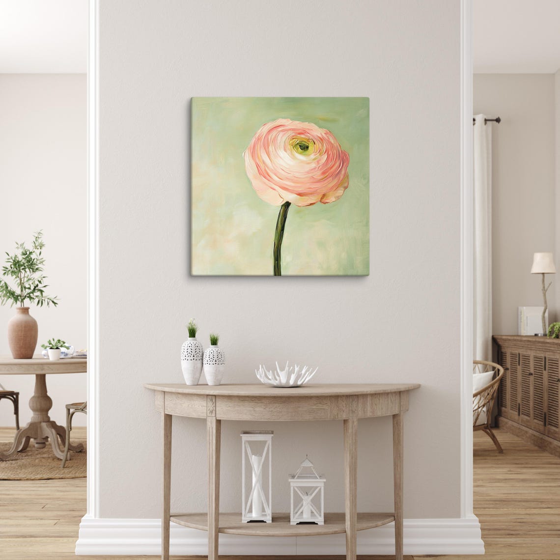 Pink Ranunculus Pastel Single Bloom Soft Floral Oil Painting Print - Image 5