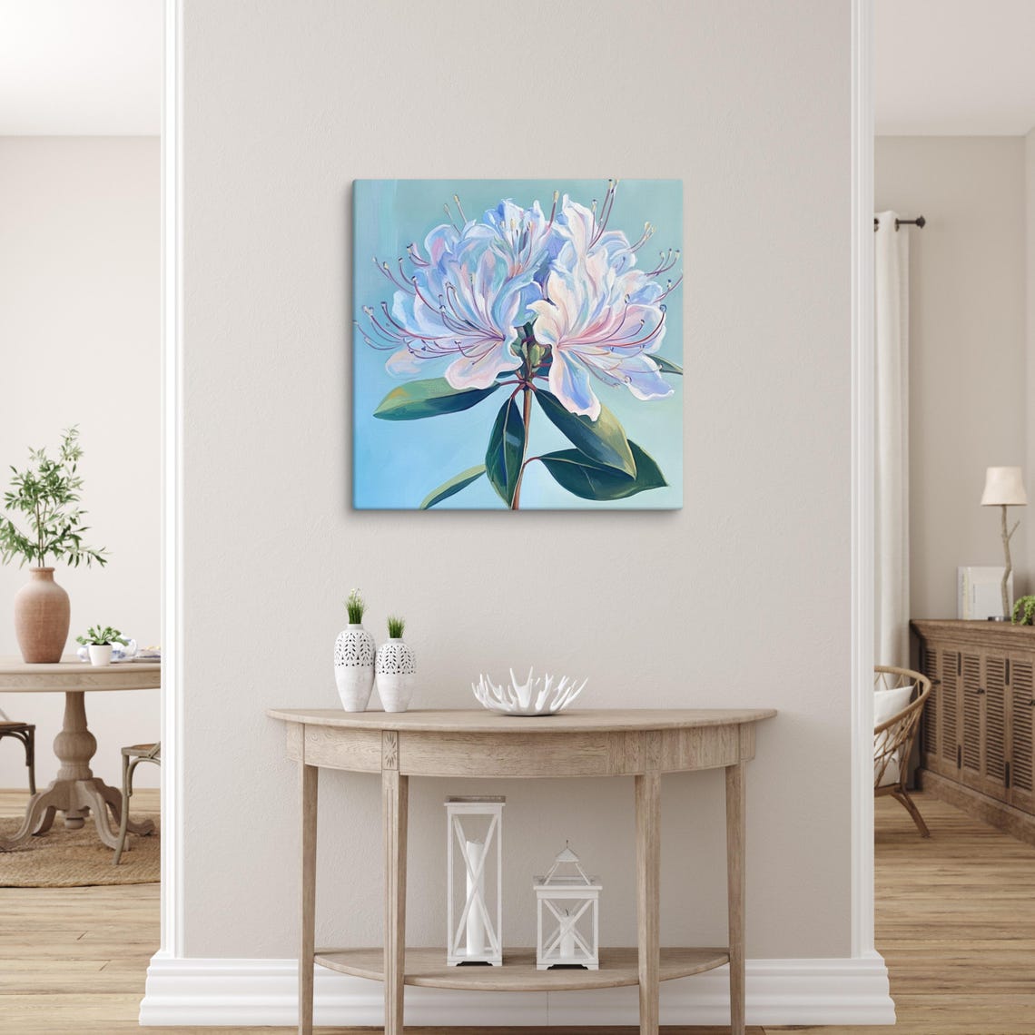 White Flower Blossom Cluster Blue Teal Painting Wall Art Poster - Image 5
