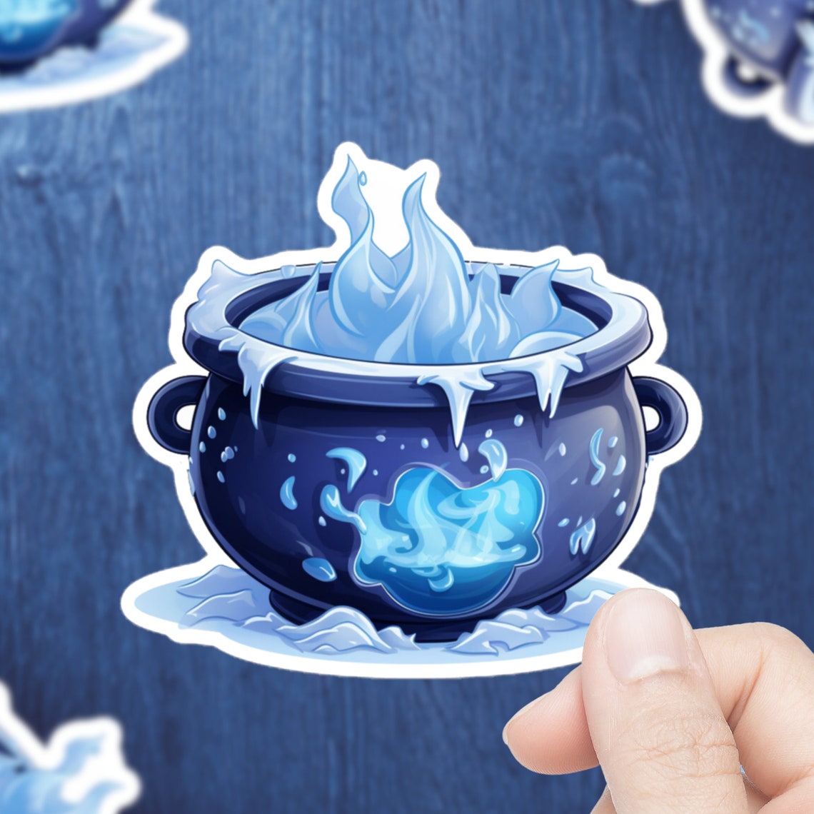 Winter Ice Cauldron Magical Blue Flames Witchy Fantasy Sticker Decal