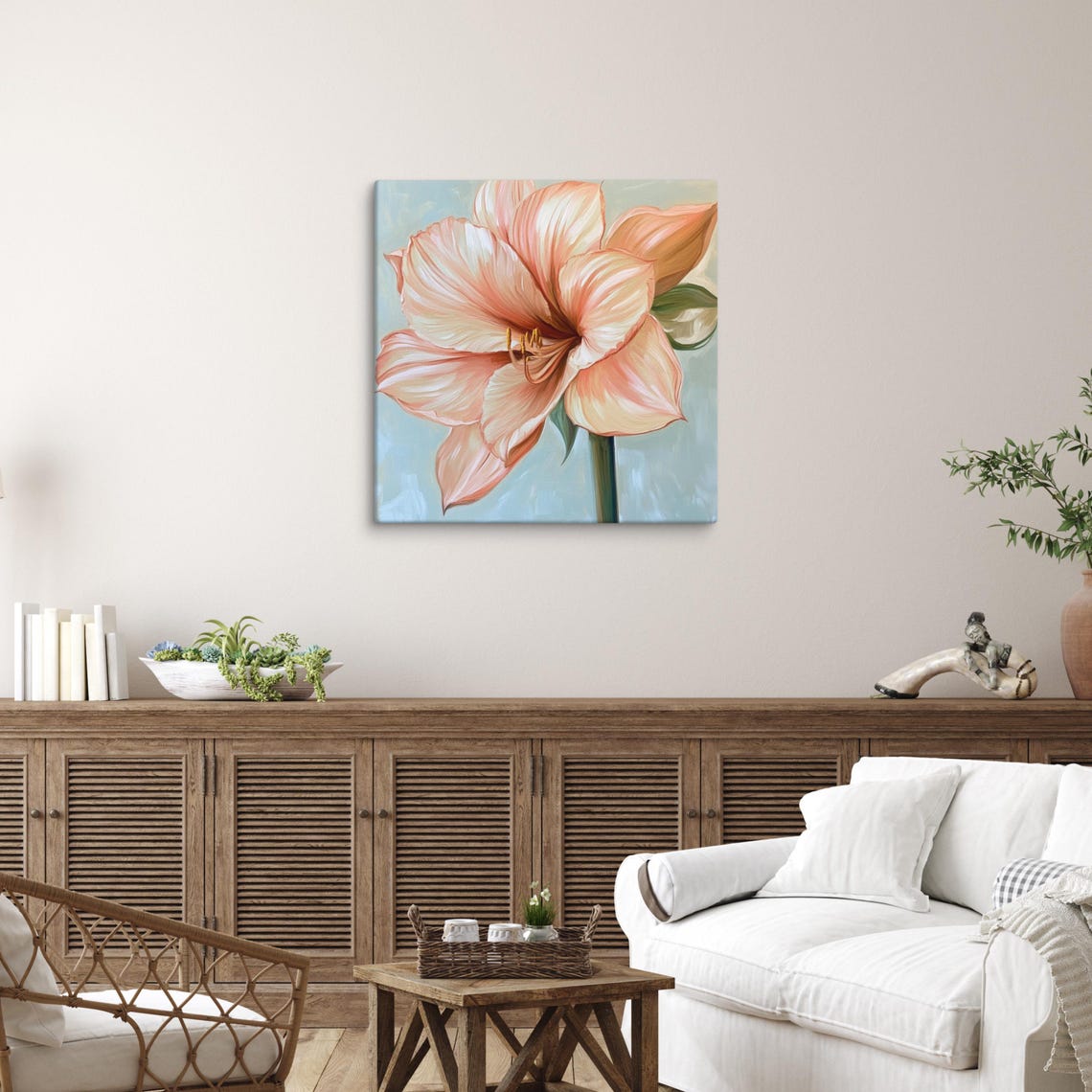 Peach Pink Amaryllis Bloom Close-Up Gold Stamen Floral Art Poster - Image 4