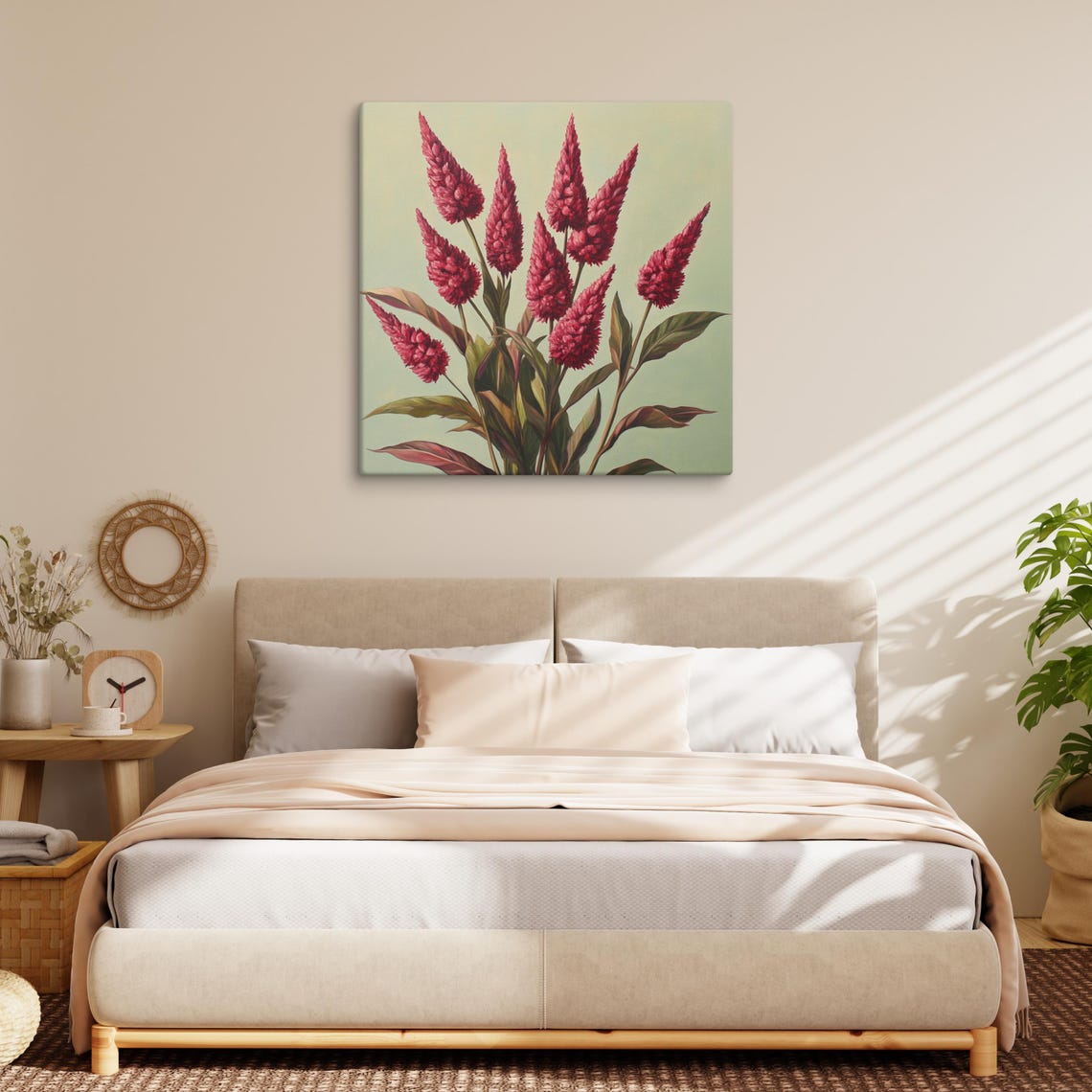 Red Cockscomb Feathery Plume Flowers Tall Botanical Art Poster - Image 2