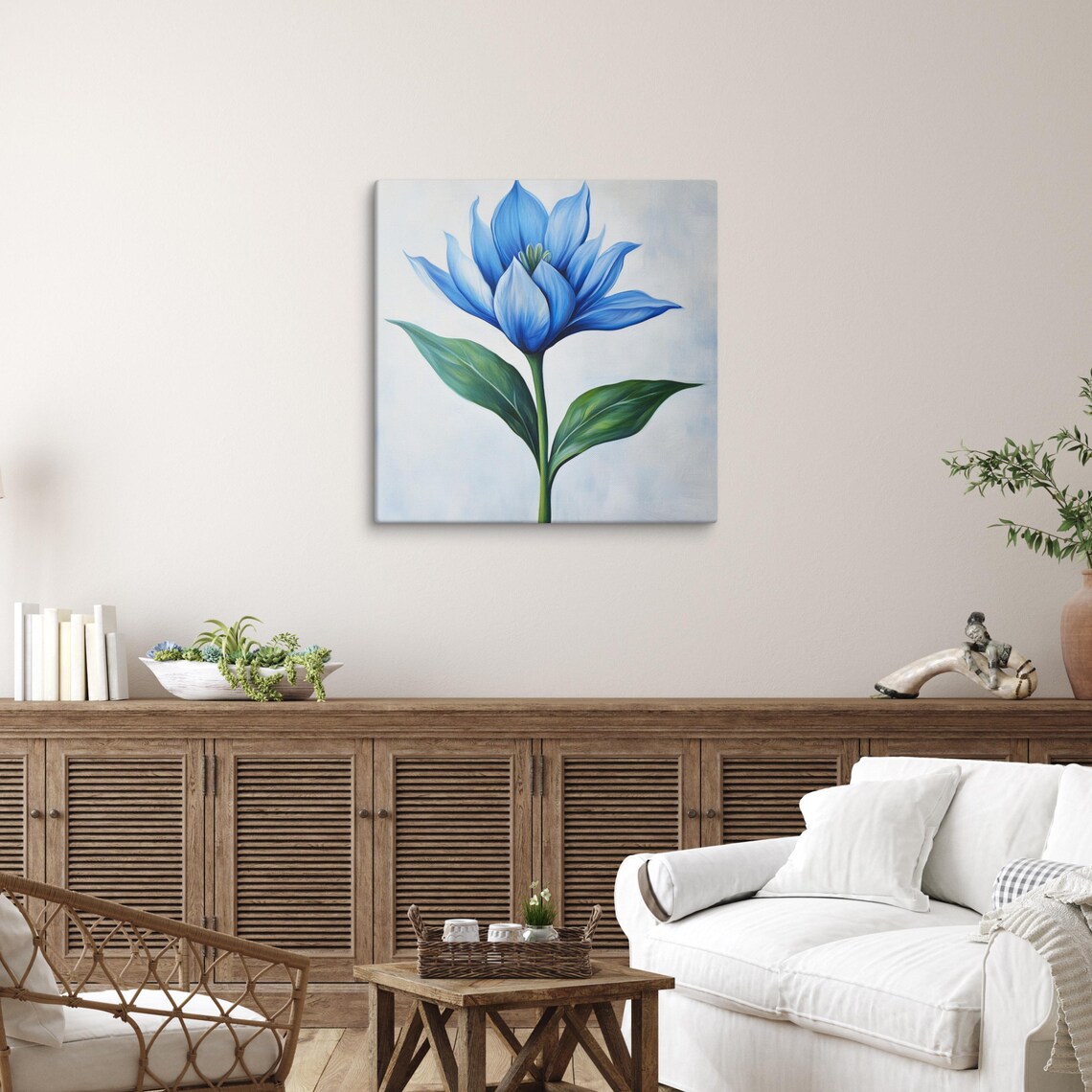Blue Star Flower Bloom Minimalist Botanical Painting Art Poster - Image 3