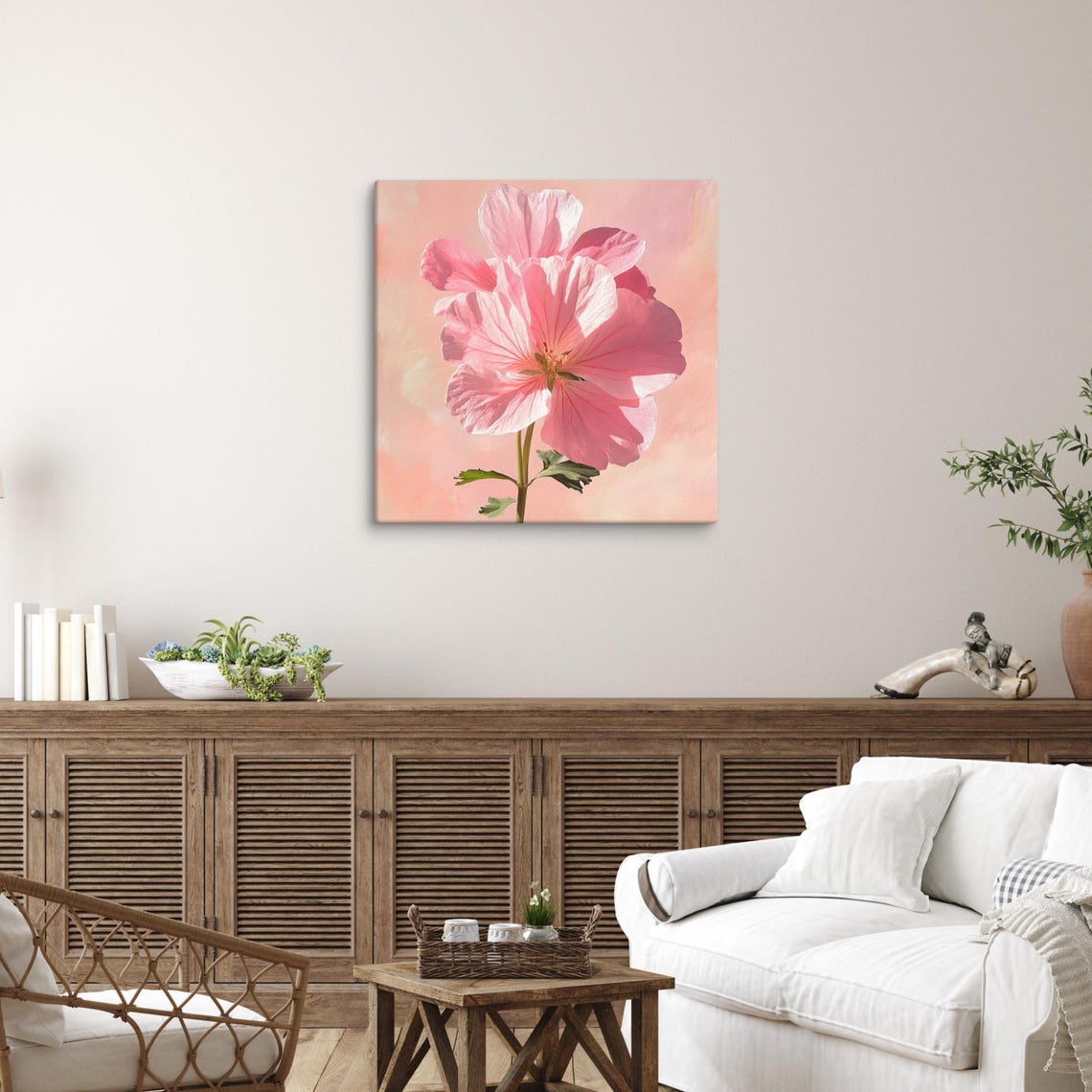 Pink Geranium Bloom Backlit Sunlight Glow Floral Art Canvas Poster - Image 5