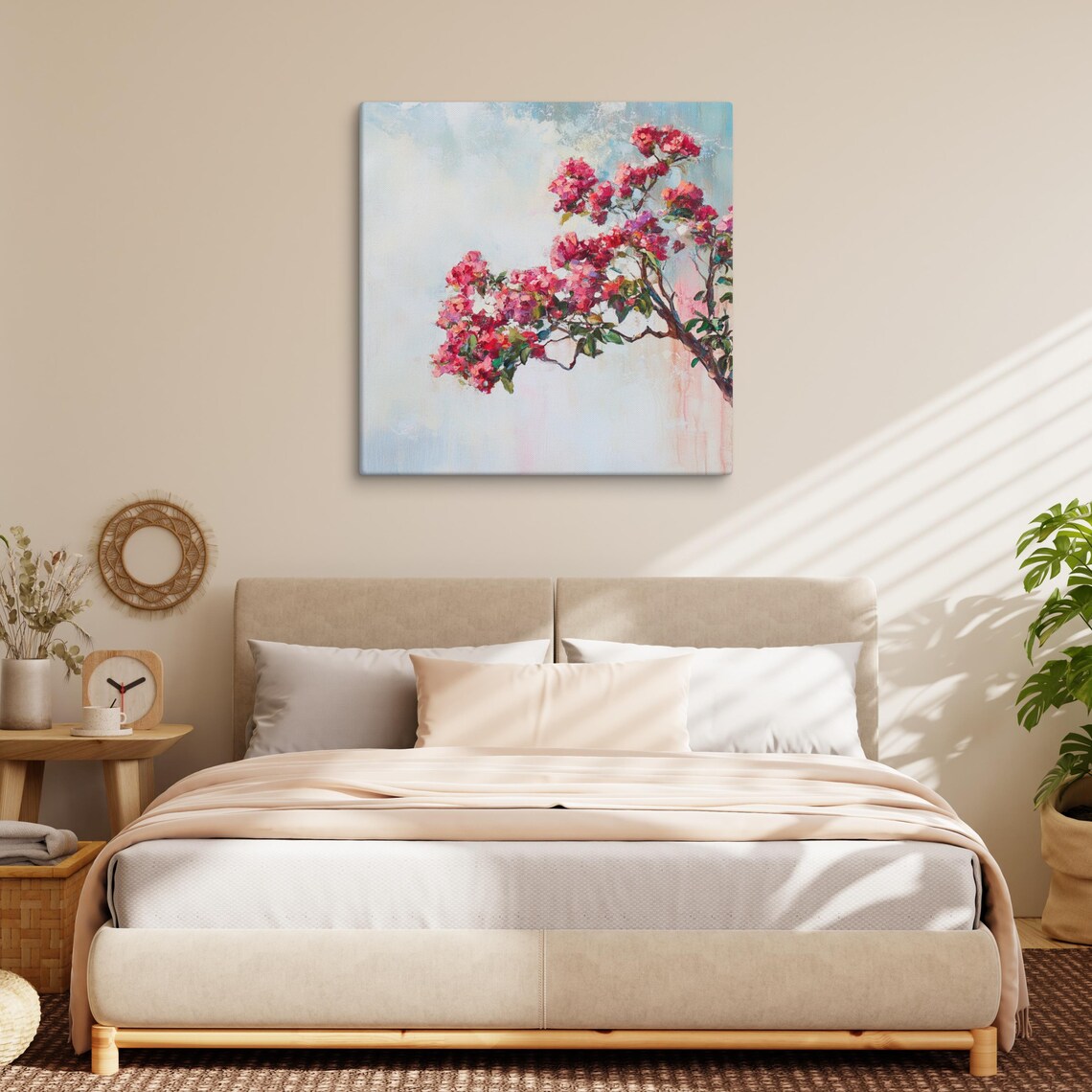 Pink Crepe Myrtle Blossom Branch Airy Light Floral Painting Print - Image 2