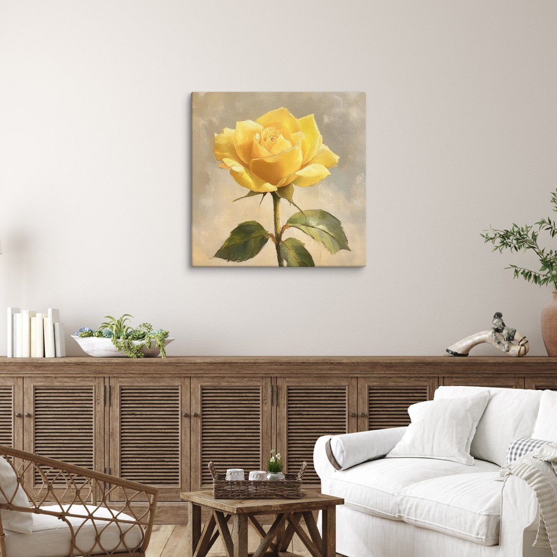 Golden Yellow Rose Single Bloom Classic Oil Painting Wall Poster - Image 3