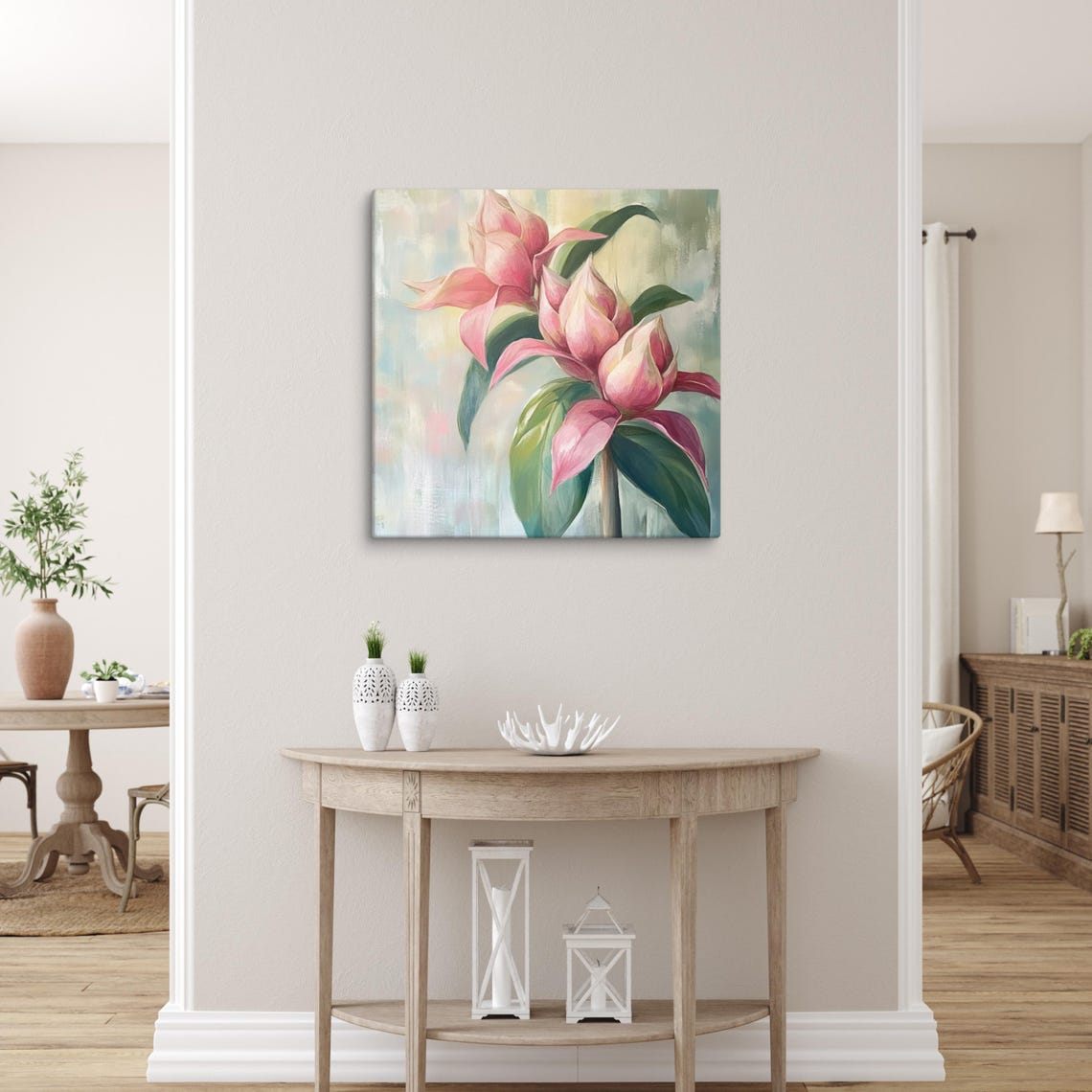 Pink Medinilla Bud Cluster Lush Leaves Botanical Floral Art Poster - Image 4