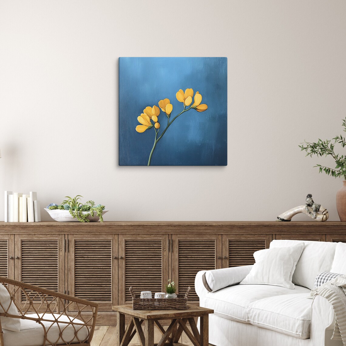 Yellow Birds Foot Trefoil Deep Blue Minimal Floral Art Poster - Image 3