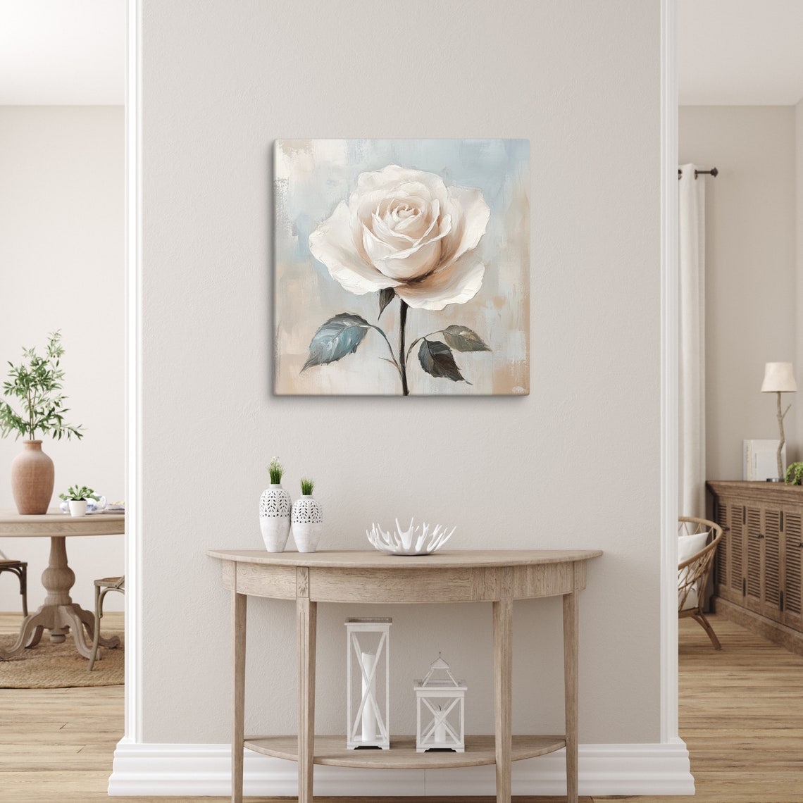 Creamy White Rose Single Bloom Muted Botanical Floral Art Poster - Image 5
