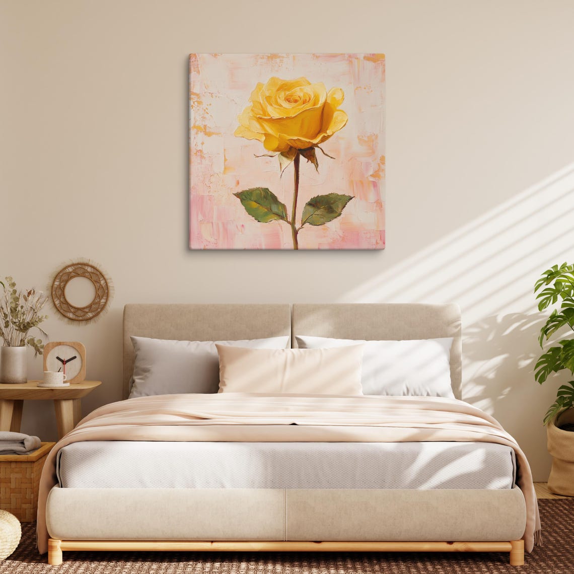 Golden Yellow Rose Single Bloom Blush Painterly Floral Poster - Image 2