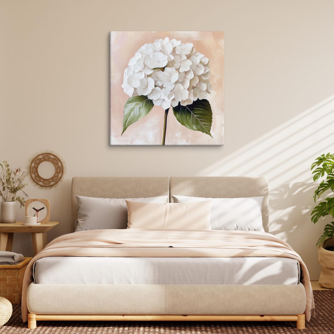 White Hydrangea Full Flower Head Blush Botanical Floral Art Poster - Image 2