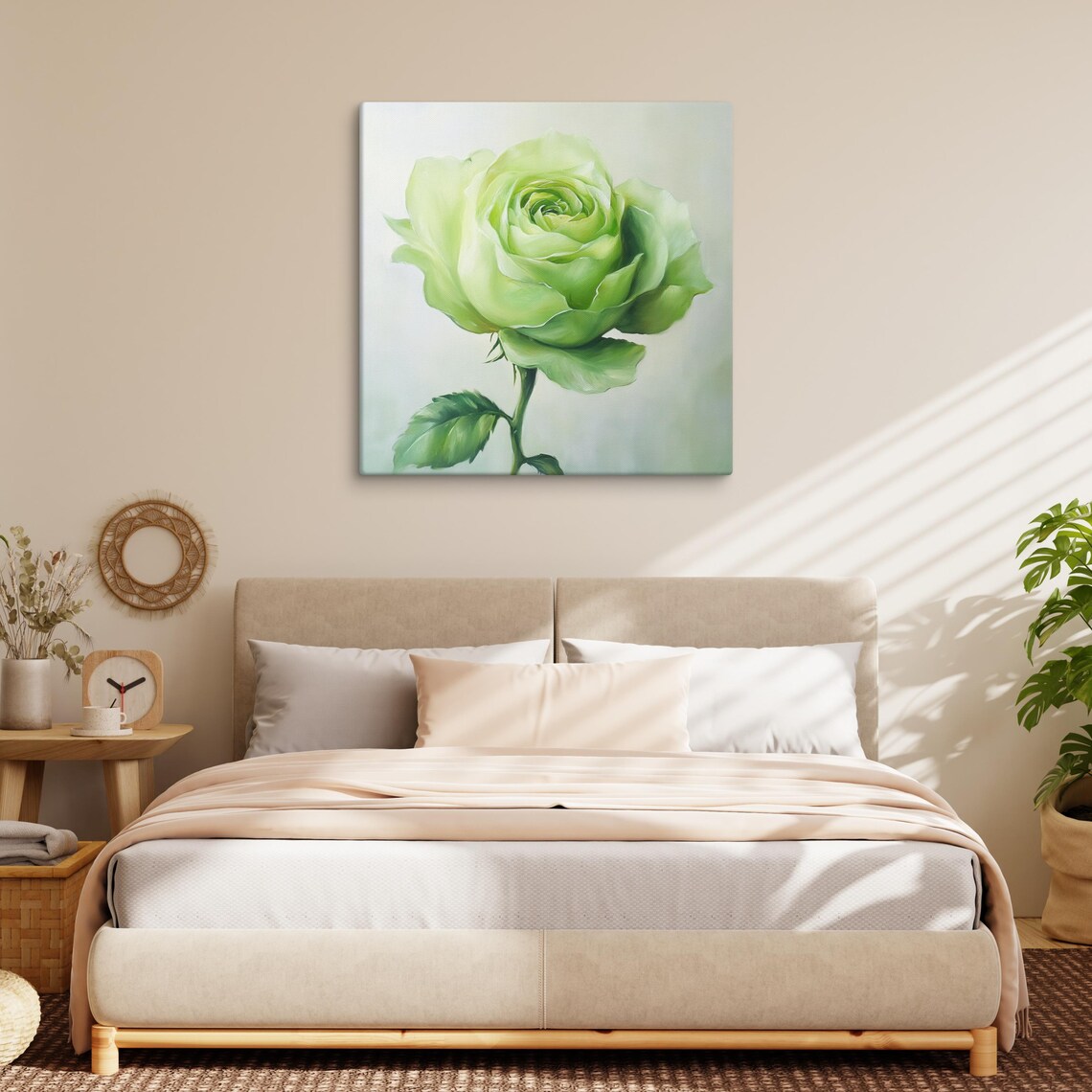 Unique Green Rose Bloom Close Up Lime Petals Painting Print Poster - Image 2