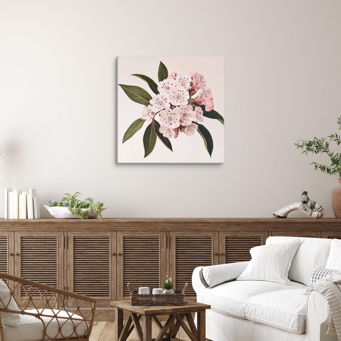 Pink Mountain Laurel Blossoms Speckled Botanical Painting Poster - Image 4