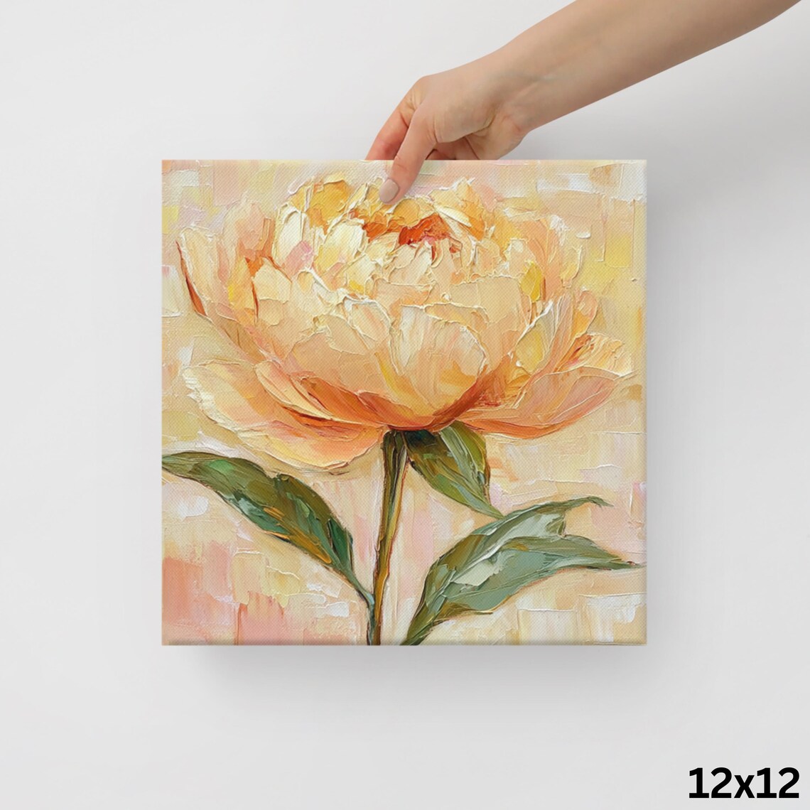 Apricot Peach Peony Oil Painting Warm Textured Floral Art Poster - Image 2
