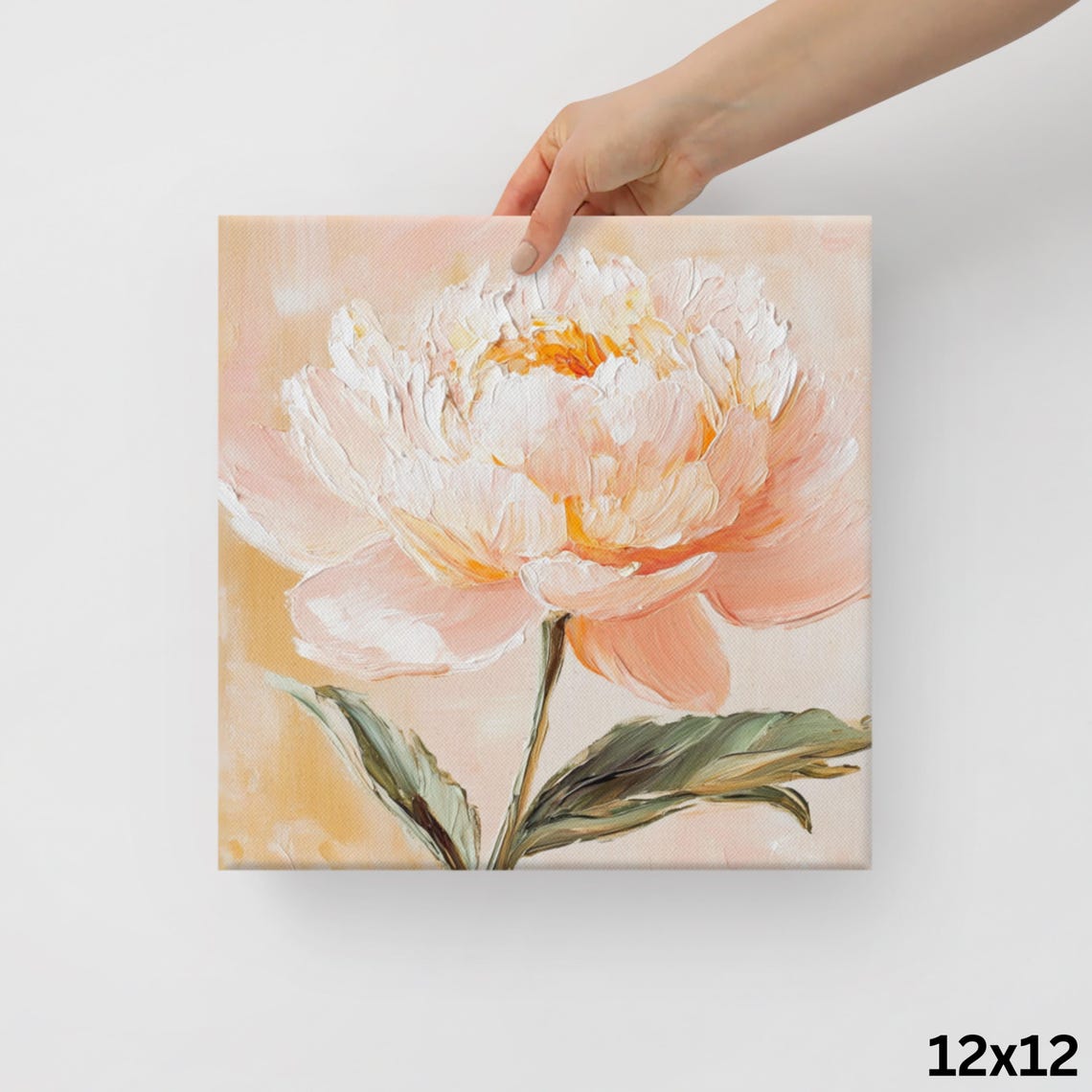 Peachy Pink Peony Impasto Bloom Warm Peach Background Art Poster - Image 2